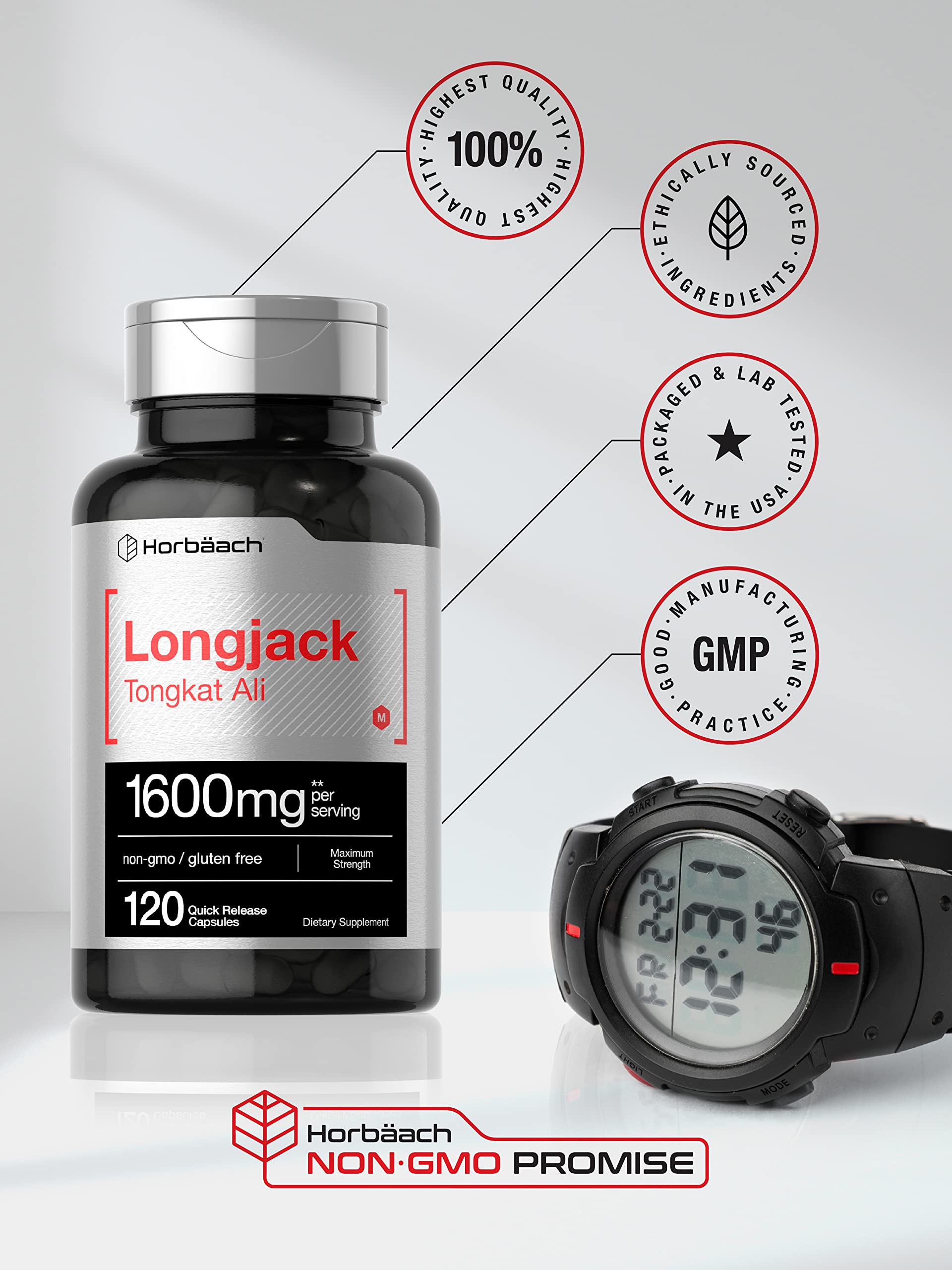 Longjack Tongkat Ali 1600 mg | 120 Capsules | Longifolia Root Extract Powder | Maximum HorbäachAu supplements