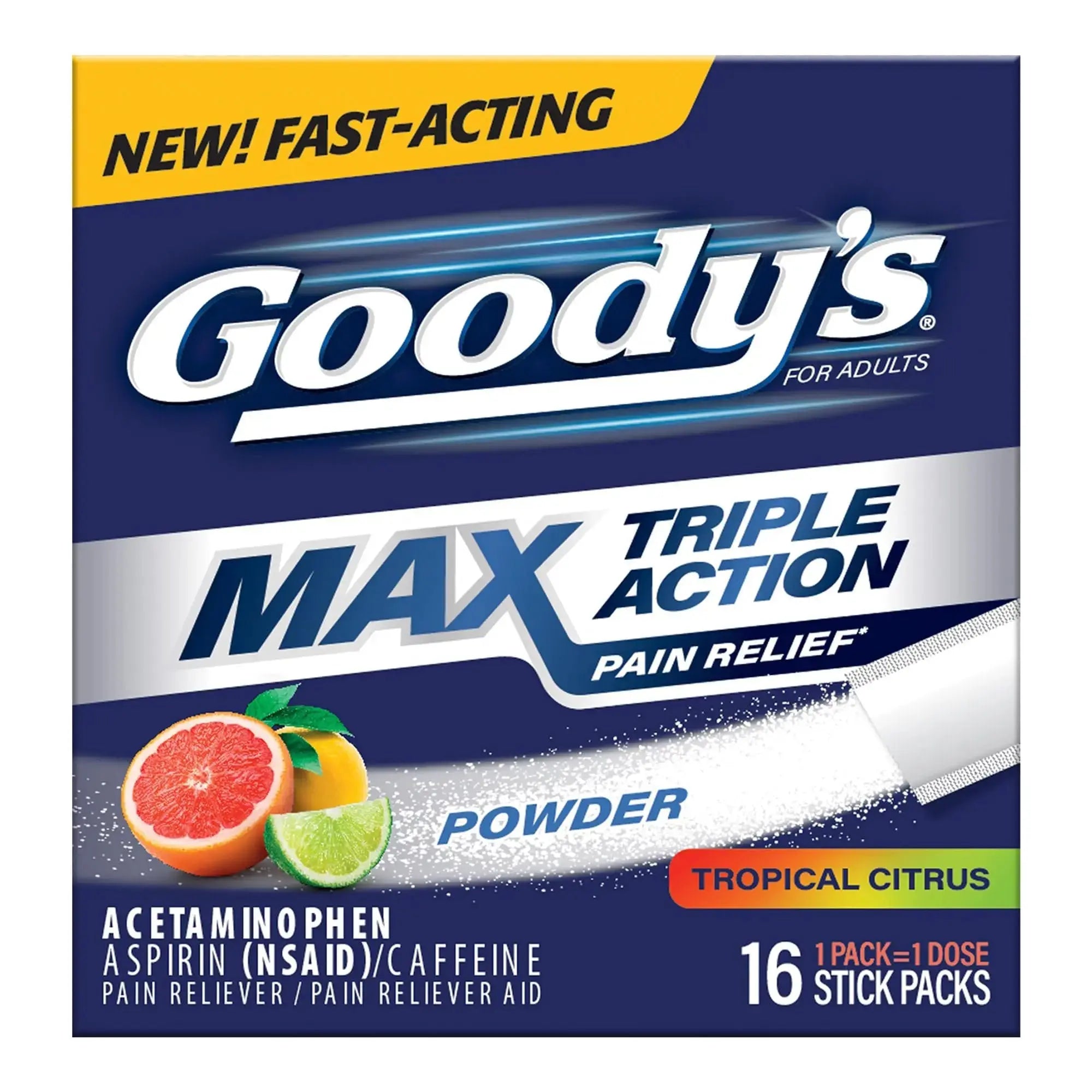 Goody’s Max Triple Action Pain Relief – Headache Relief Powder with Acetaminophen, Aspirin & Caffeine for Fast, Effective Relief of Tough Headaches, Tropical Citrus, 16 Count Goody'sAu supplements