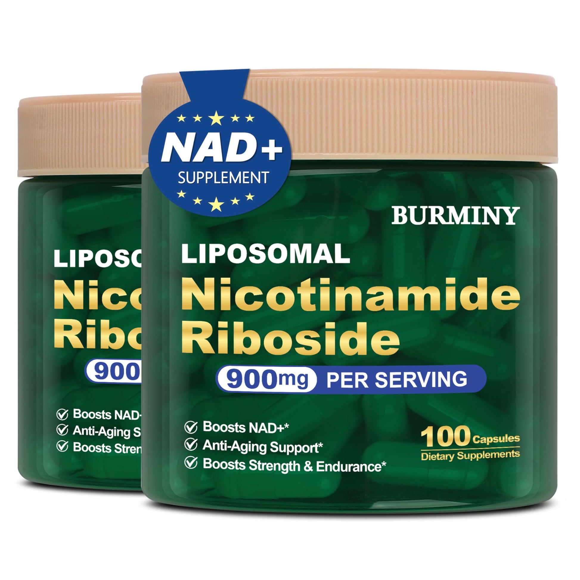 BURMINY NAD Supplement, NAD Nicotinamide Riboside Resveratrol 900mg, Liposomal NAD Supplements for Women & Man, High Purity NMNH Supplement Alternative for Anti-Aging, Energy, Focus - 2Pcs BURMINYAu supplements