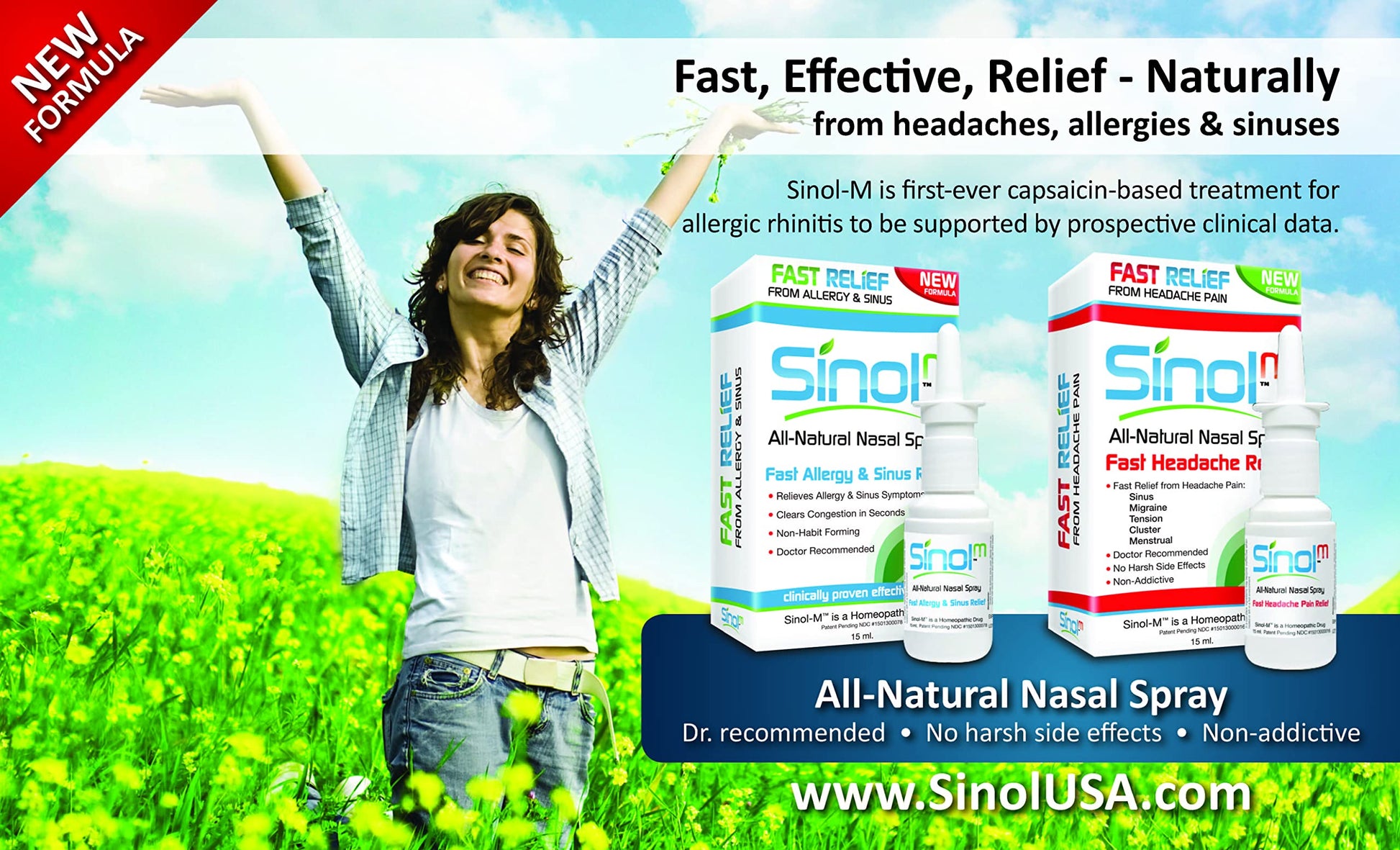 Sinol Headache Relief Spray, Over-The-Counter Medication Nose Spray for Migraine Cluster Tension, Sinus Relief & Nasal Decongestants, 15 ml SinolAu supplements