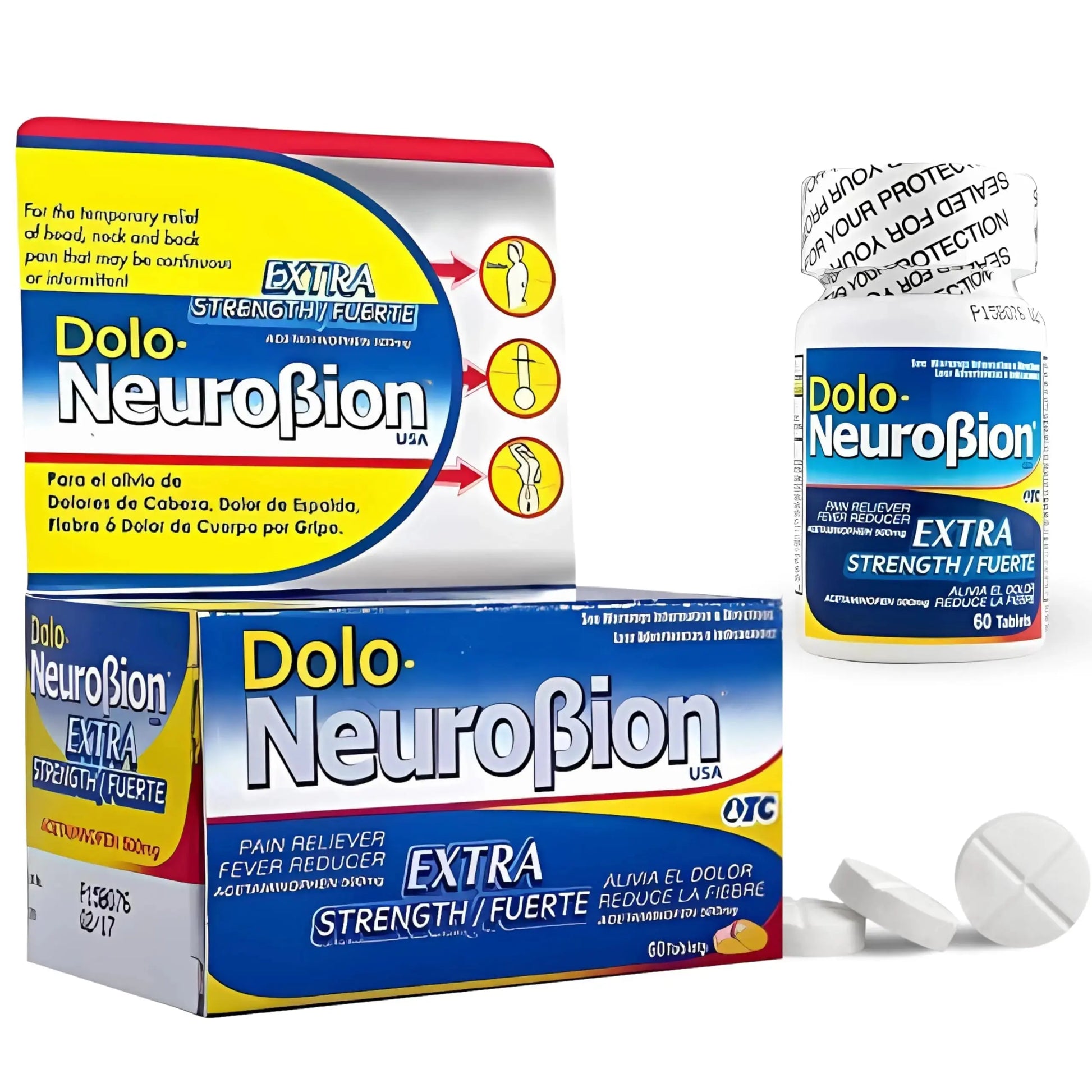 Dolo Neurobion Pain Reliever, Fever Reducer, Extra Strength. Alivia el Dolor,Reduce la Fiebre, Extra Fuerte. 60 Tablets. Acetaminophen 500 mg NeurobionAu supplements