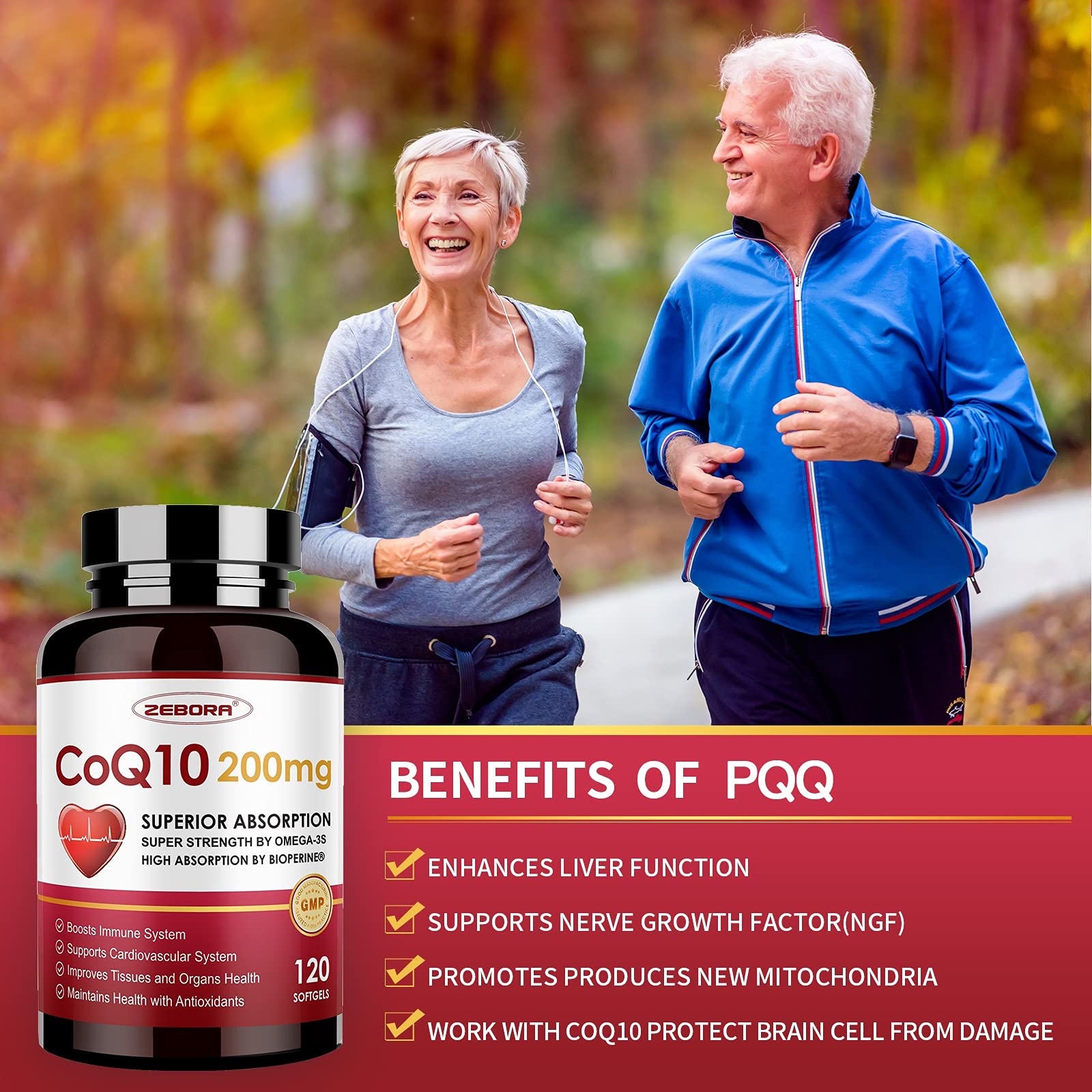 CoQ10-200mg-Softgels with PQQ, BioPerine & Omega-3, 120 Servings Coenzyme Q10 ZEBORAUS supplements