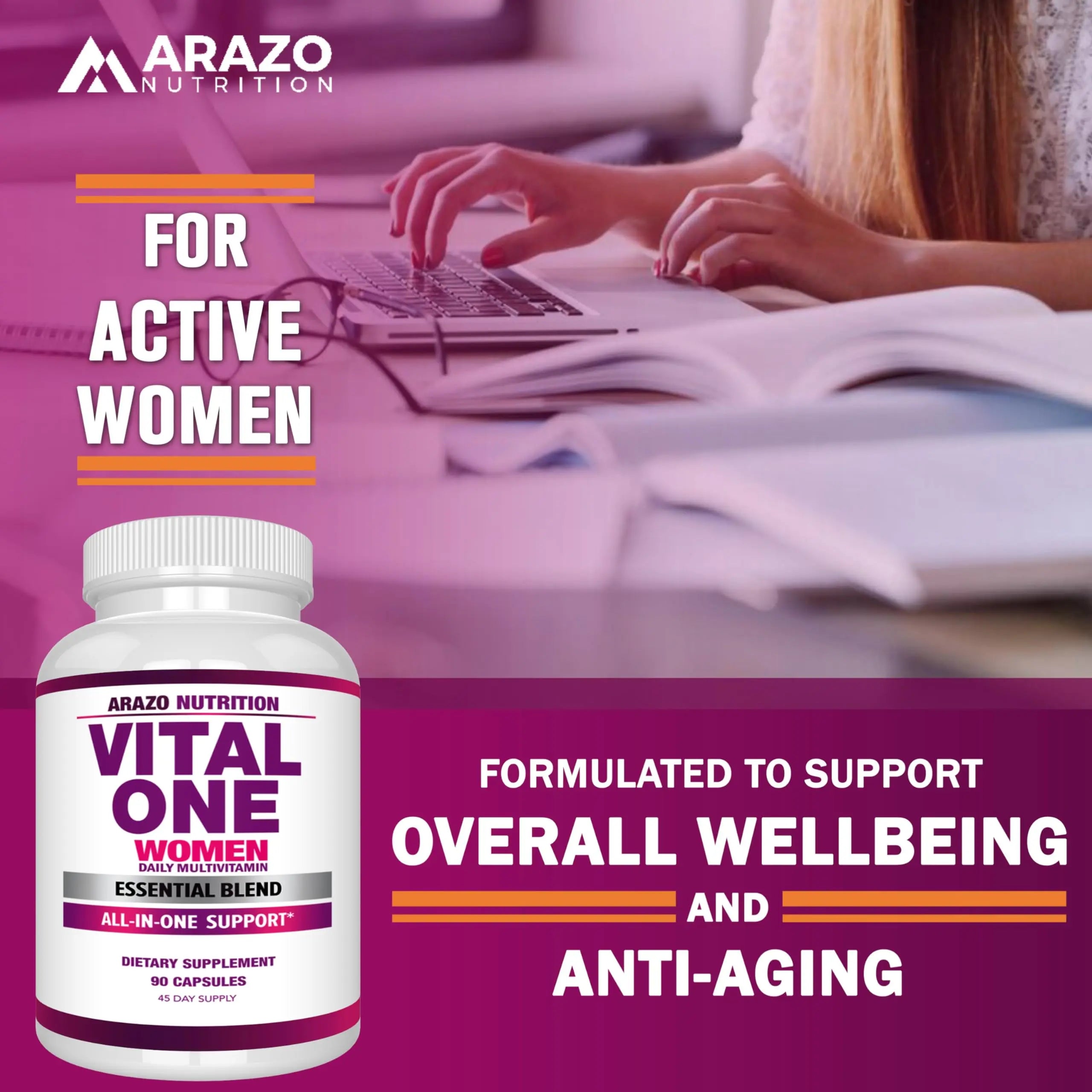 Arazo Nutrition Vital One Multivitamin for Women - Daily Wholefood Supplement - 90 Vegan Capsules Arazo NutritionAu supplements