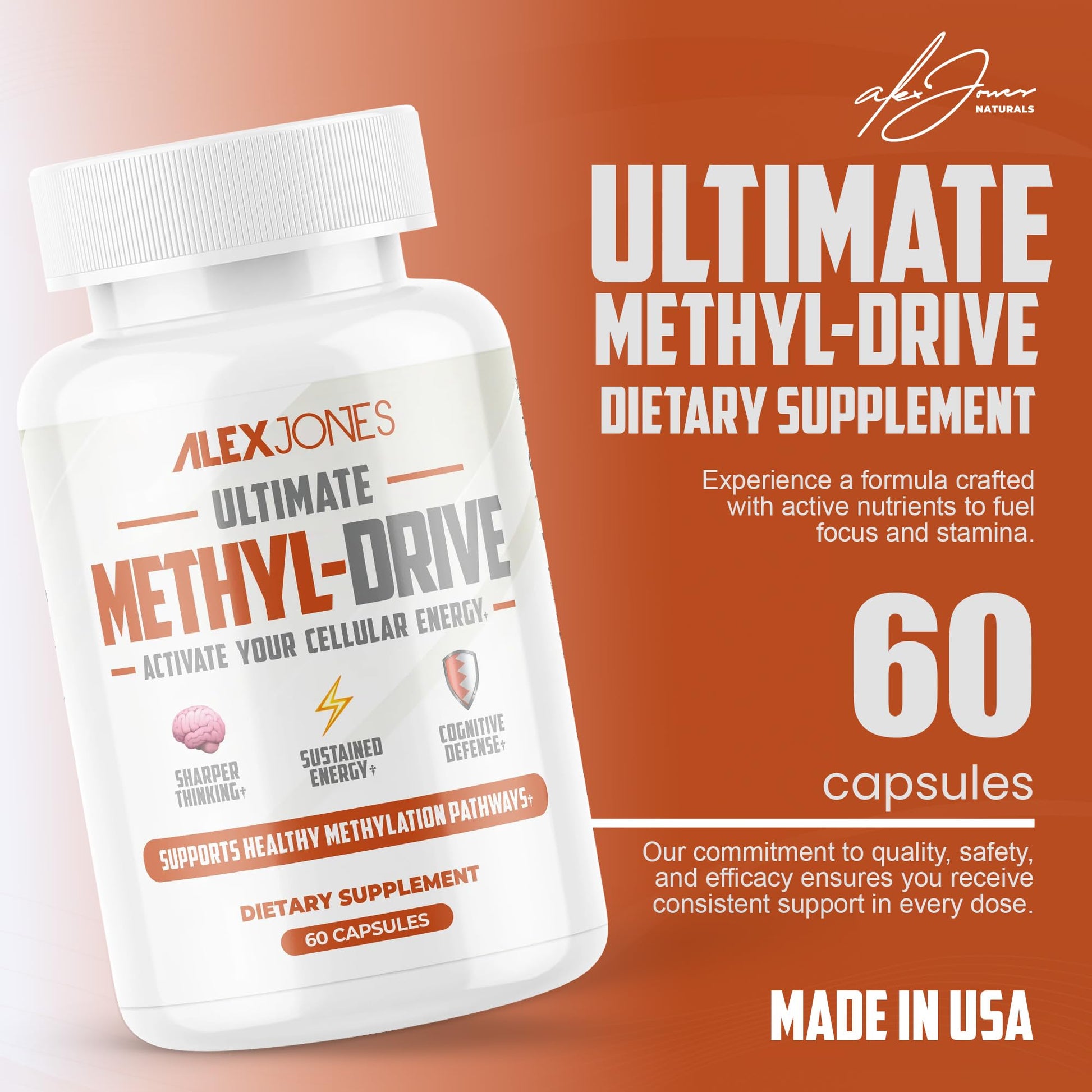 Alex Jones Naturals Methyl Drive Vitamin B Methylated Complex Formula – Mitochondrial Support Supplement w/ CoQ10, PQQ Supplement, Magnesium, B Methylated Complex & BioPerine – 60 Capsules Alex Jones NaturalsAu supplements