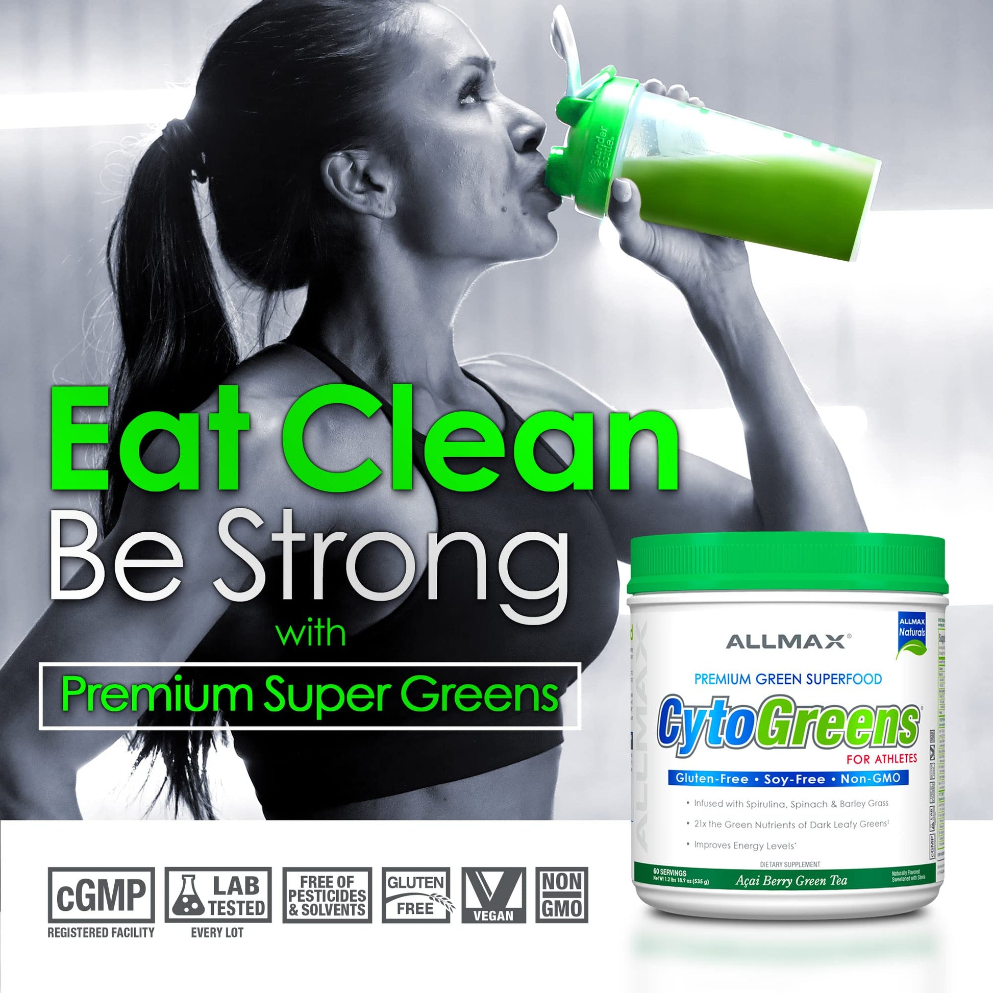ALLMAX Naturals CytoGreens Super Greens Powder, Premium Green Superfood with Greens, Superfoods, Daily Greens Supplement, Acai Berry Green Tea, 60 Servings ALLMAXAu supplements
