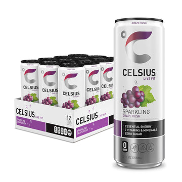 CELSIUS Sparkling Grape Rush, Functional Essential Energy Drink 12 Fl Oz (Pack of 12) CELSIUSUS supplements
