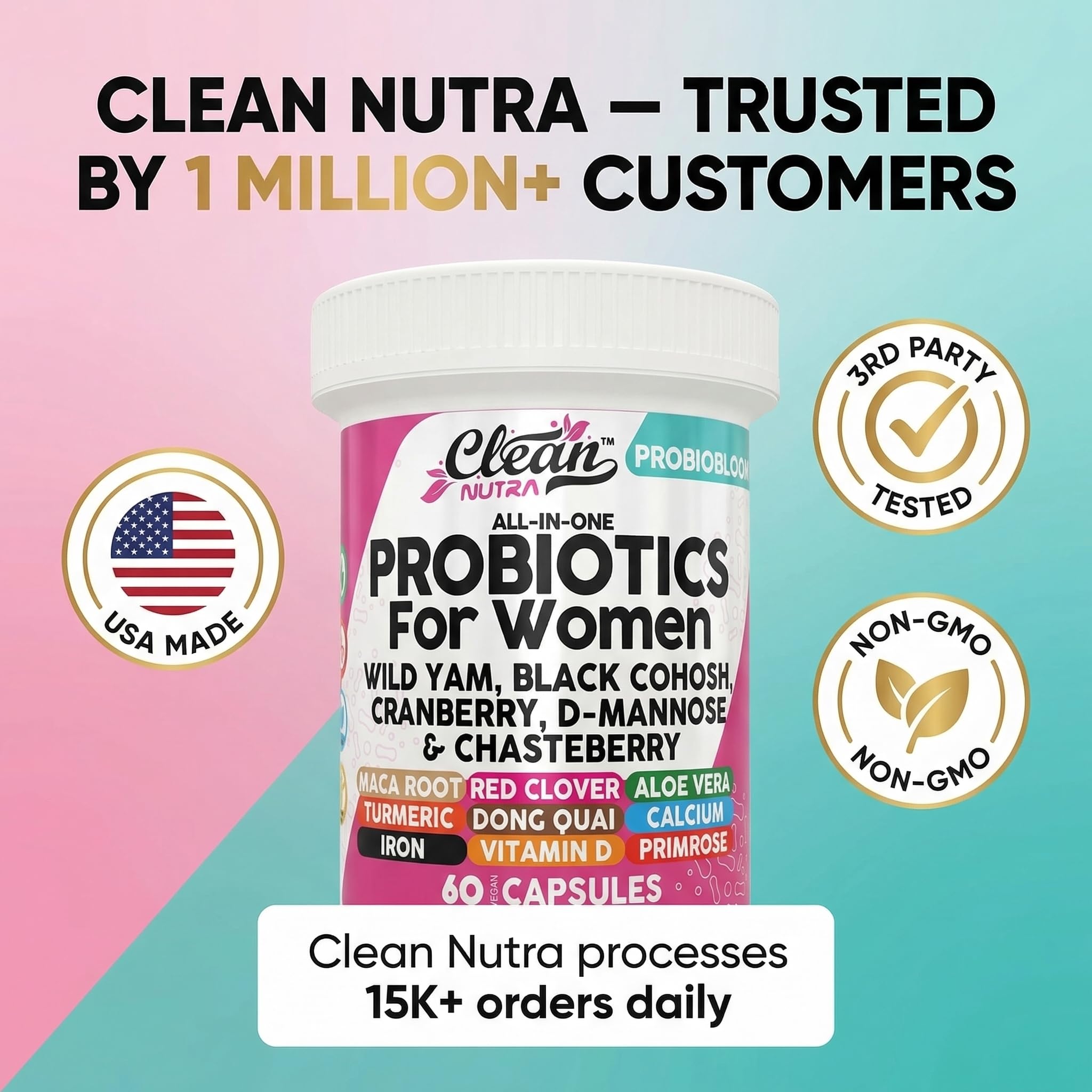 Clean Nutraceuticals Probiotics for Women with D Mannose, Cranberry Extract, Wild Yam, Chasteberry - 20 Probiotic and Prebiotic Strains - PH Balance, Womens Probiotic for Digestive Health - 60 Count Clean NutraceuticalsAu supplements