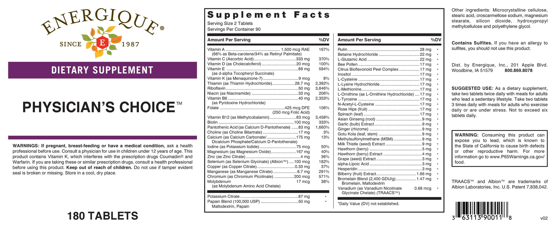 Energique Physician's Choice multivitamin Providing Optimal doses of Essential Vitamins and Minerals. EnergiqueAu supplements