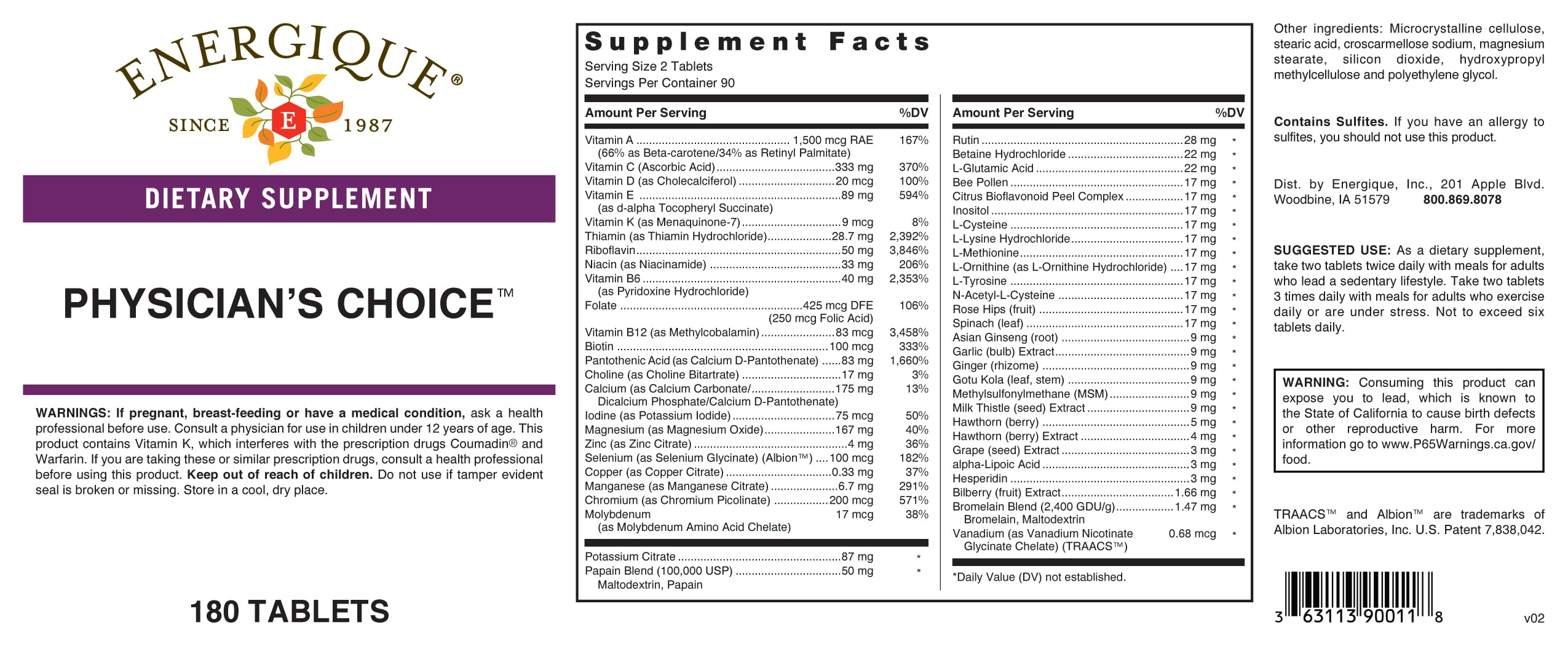 Energique Physician's Choice multivitamin Providing Optimal doses of Essential Vitamins and Minerals. EnergiqueAu supplements
