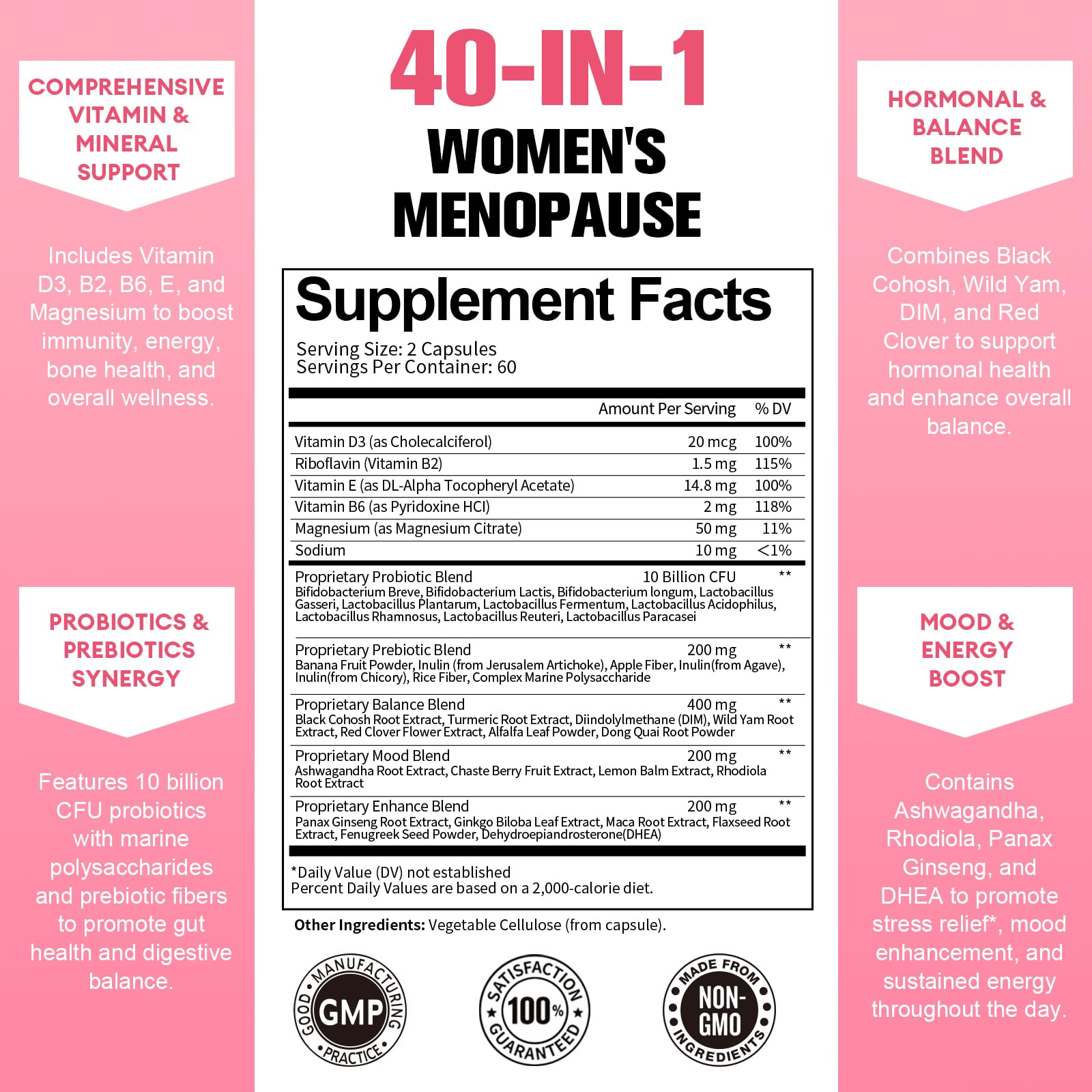 40-in-1 Menopause Supplements for Women, Multibenefit & Complete Black Cohosh for Hot Flashes, Night Sweats & Hormone Balance, w/ Probiotics, DIM, Vitex, Dong Quai, Red Clover and More, 120 Vegan Caps TotariaAu supplements