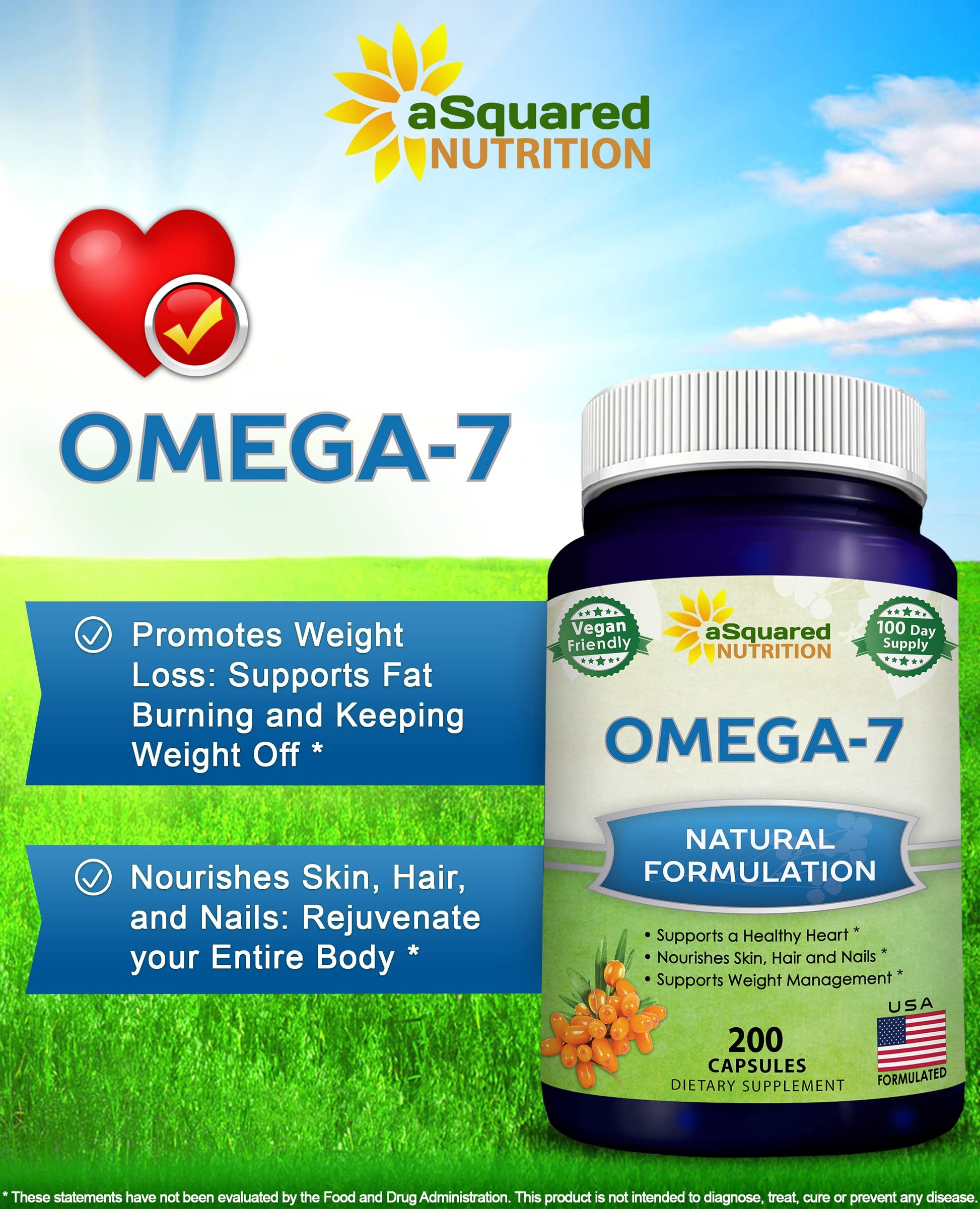aSquared Nutrition Purified Omega 7 Fatty Acids-200 Capsules from Natural Sea Buckthorn aSquared NutritionAu supplements