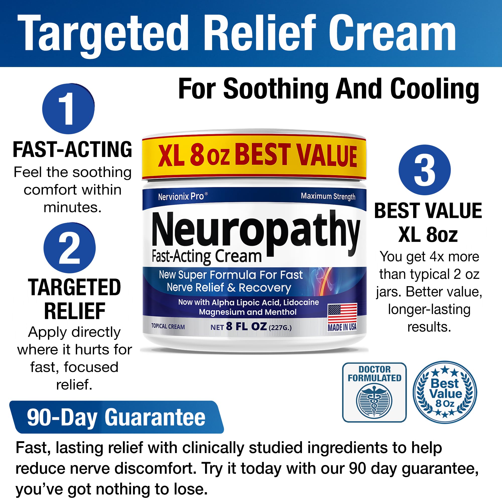 Neuropathy Nerve Relief Cream – Extra Large 8 oz – Maximum Strength for Feet Hands Legs Toes Back – Natural Ingredients Arnica Aloe Vera MSM Vitamins – Fast-Acting Soothing Relief – Super Value 8 oz NuturnaAu supplements