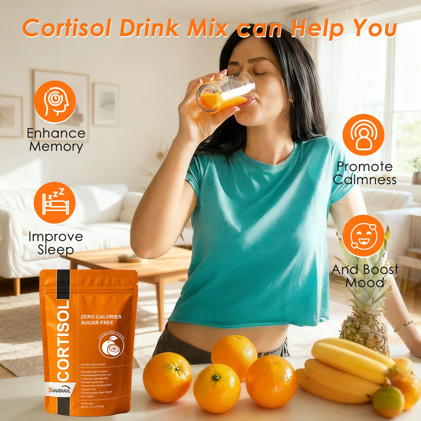 Cortisol Drink Mix | Cortisol Supplements for Women & Men | Ashwagandha, L-Theanine, Turmeric Root, Black Pepper Extract, Healthy Cortisol Levels, Mental Clarity SUUDUULAu supplements