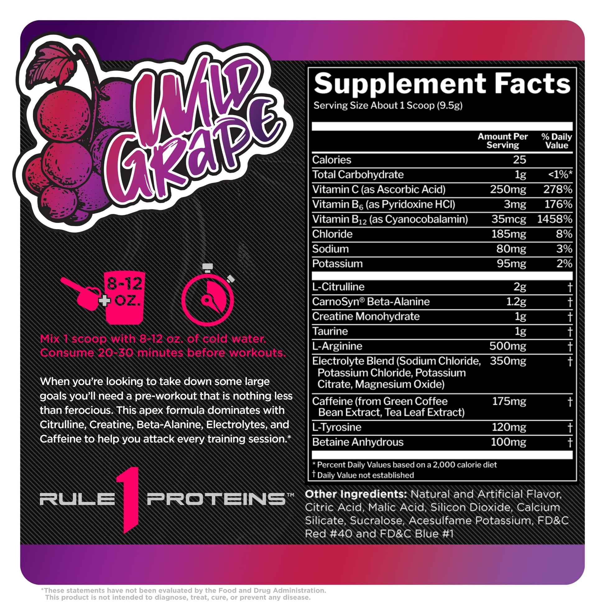 Rule 1 R1 Roar, Wild Grape - 10.05 oz - Pre-Workout Powder - with Creatine, Beta-Alanine Rule 1 ProteinsAu supplements