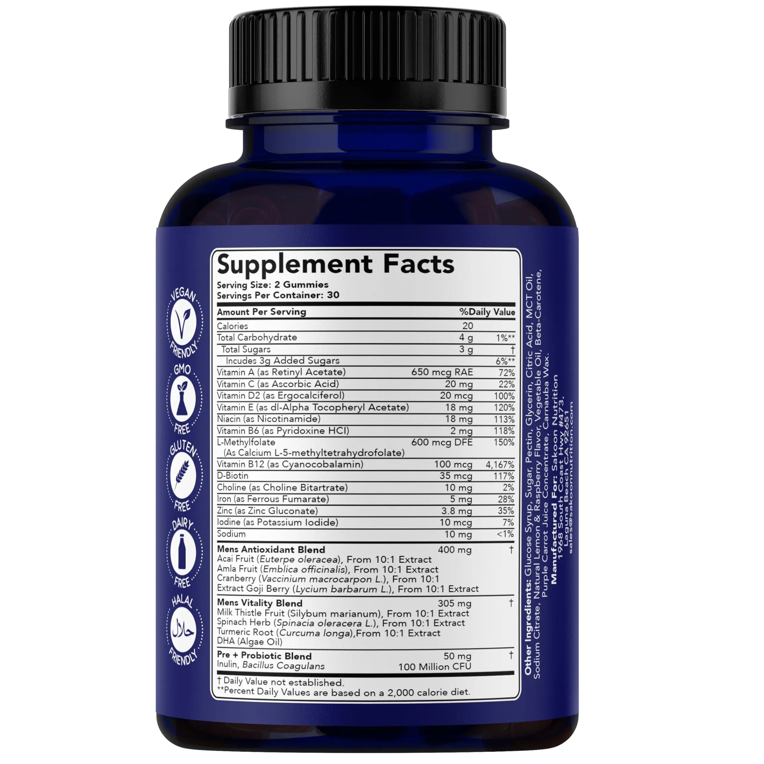 Sakoon nutrition Men's Multivitamin Gummies with Probiotics and Prebiotics, Adult Multivitamin A, C, D, E, B & More Sakoon nutritionAu supplements