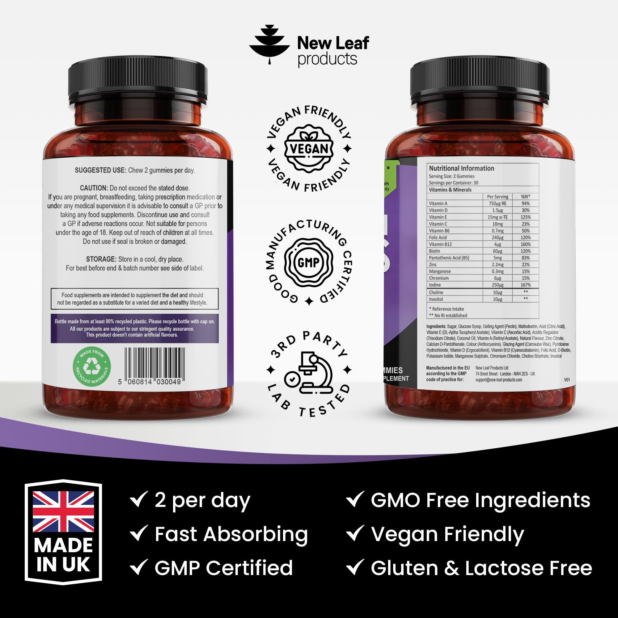Multivitamin Gummies High Strength for Men Women - Vegetarian +14 Essential Vitamins NEW LEAF PRODUCTSUS supplements