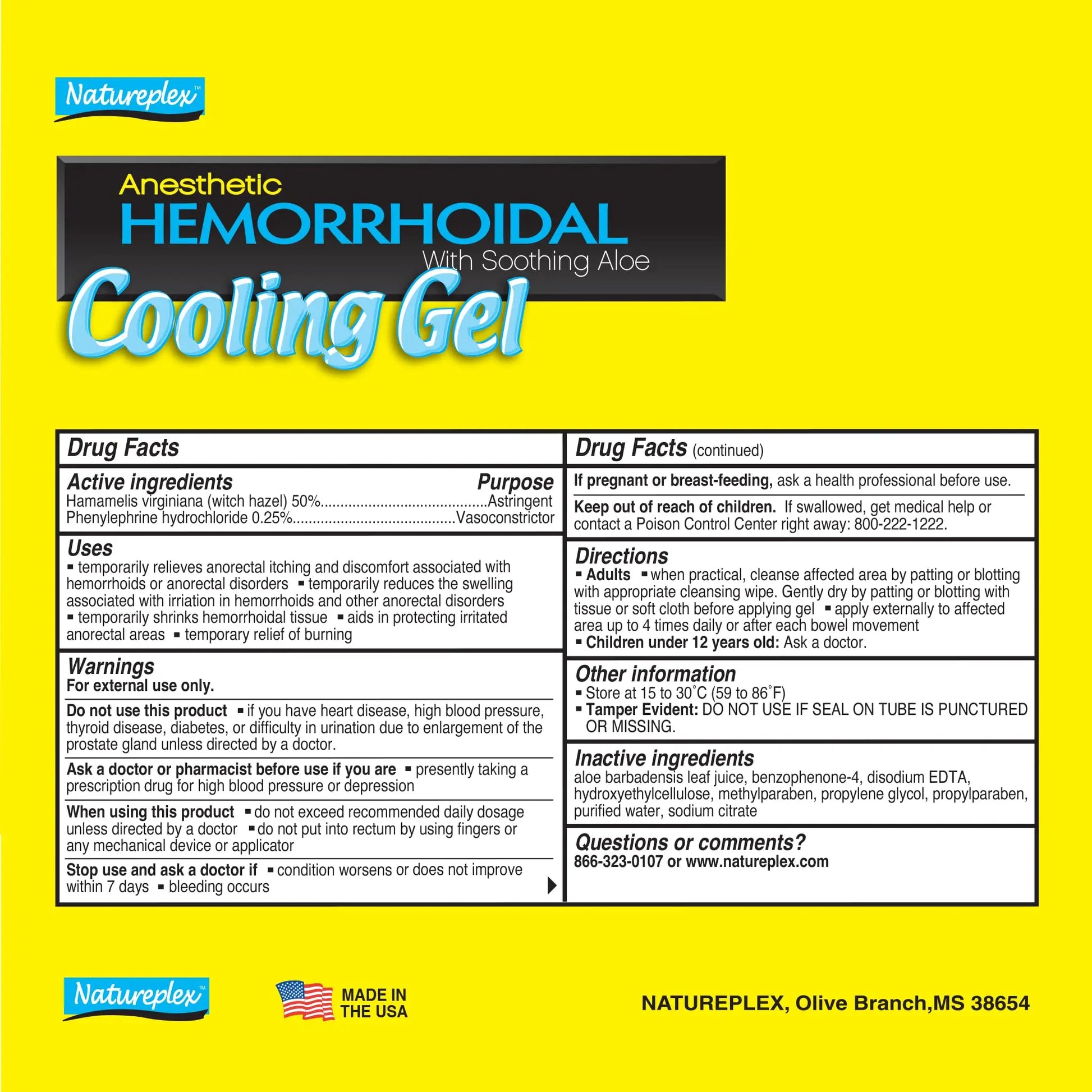Natureplex Hemorrhoidal Cooling Gel with Witch Hazel, Aloe, and Phenylephrine for Maximum Relief, 0.9 oz (Pack of 4) - Made in USA NatureplexAu supplements