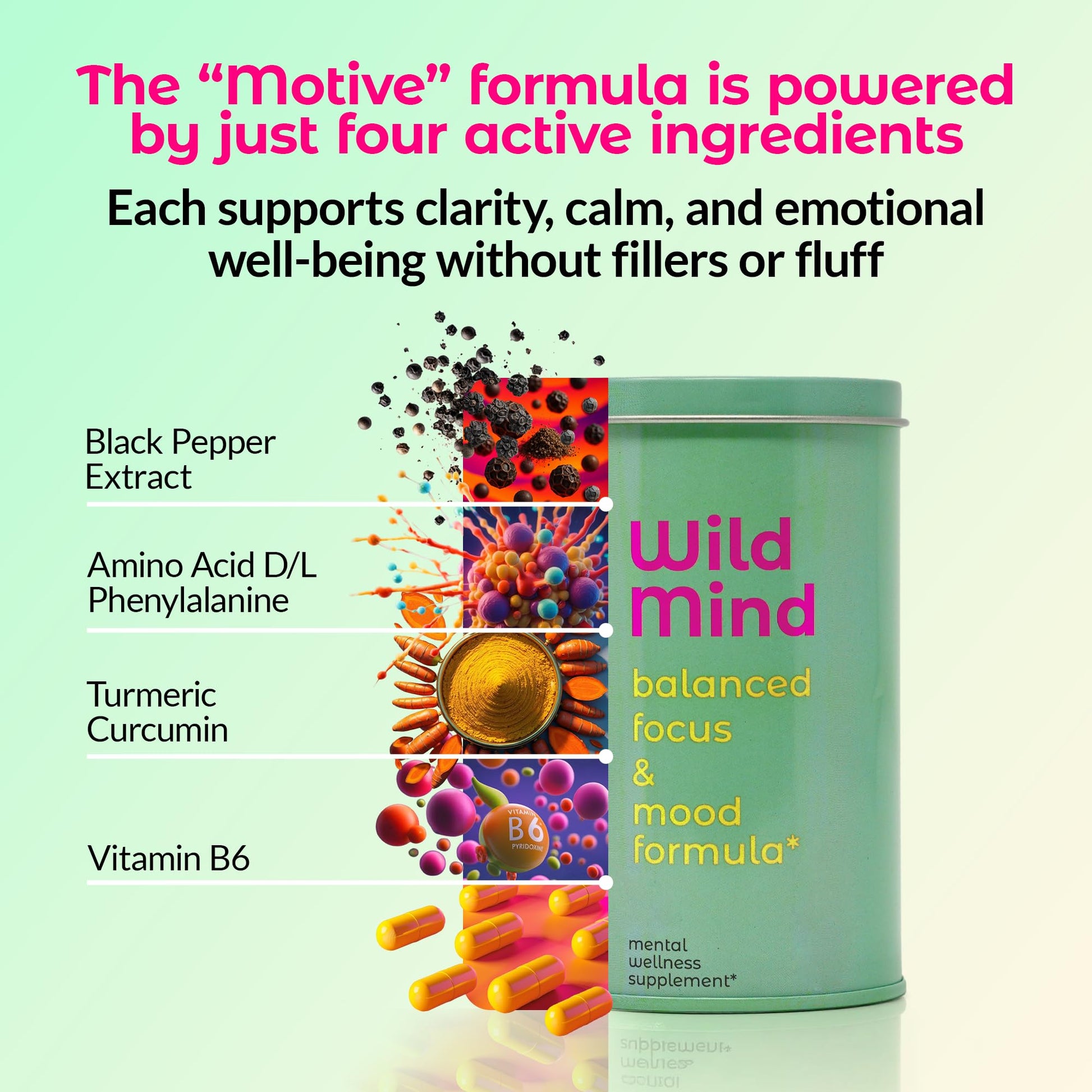 Wild Mind Mental Clarity Balanced Focus & Mood Support Supplement for Mental Wellness– 4-Ingredient Nootropic Brain Support for Calm & Energy – Vegan, 90 Capsules, 30-Day Supply Wild MindAu supplements