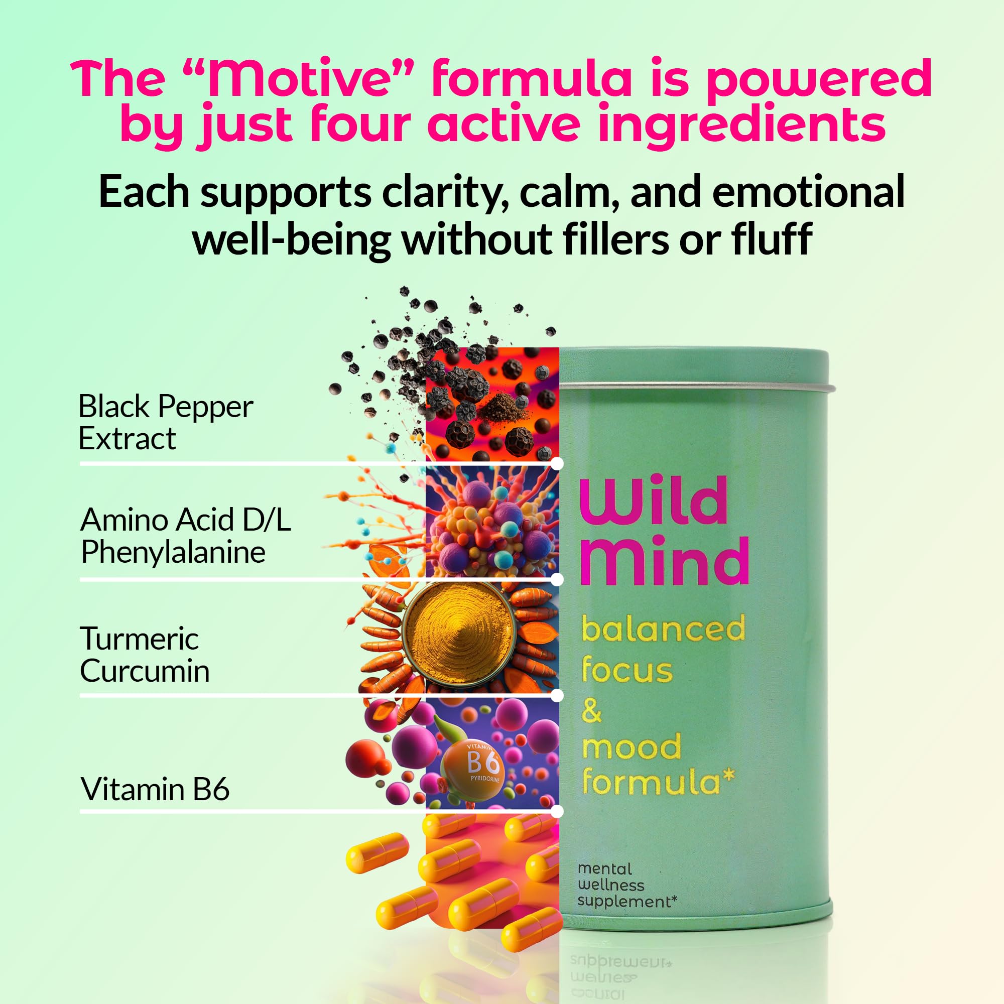 Wild Mind Mental Clarity Balanced Focus & Mood Support Supplement for Mental Wellness– 4-Ingredient Nootropic Brain Support for Calm & Energy – Vegan, 90 Capsules, 30-Day Supply Wild MindAu supplements
