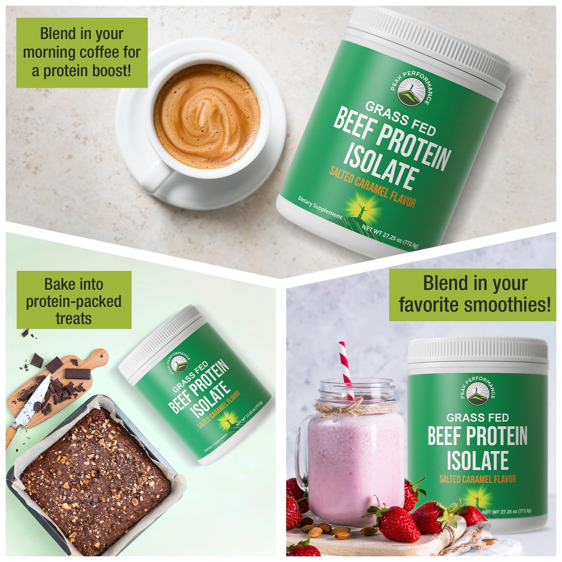 Grass Fed Beef Protein Powder - Lactose Free Great Tasting Beef Protein Isolate. Complete Animal Based Non Dairy Paleo Carnivore Supplement for Prime Muscle Building. No Whey. Salted Caramel Flavor Peak PerformanceAu supplements