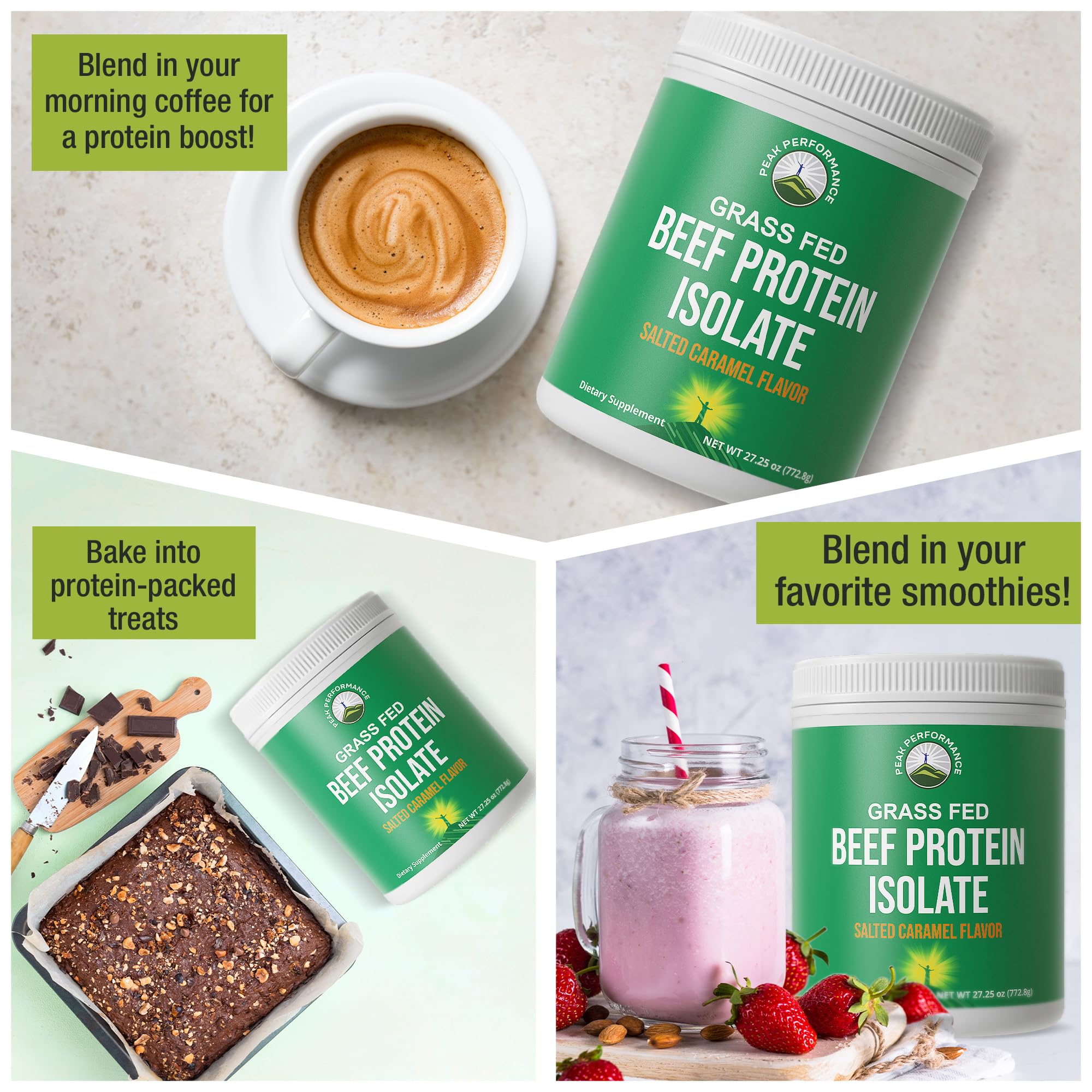 Grass Fed Beef Protein Powder - Lactose Free Great Tasting Beef Protein Isolate. Complete Animal Based Non Dairy Paleo Carnivore Supplement for Prime Muscle Building. No Whey. Salted Caramel Flavor Peak PerformanceAu supplements