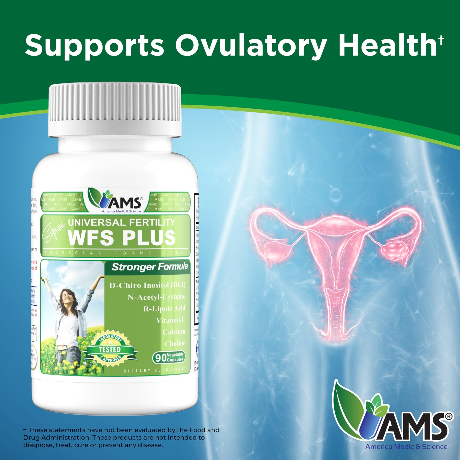America Medic & Science WFS Plus Fertility Supplements for Women (90 Capsules) Supports Ovulatory Health | Natural Preconception Vitamins, Reproductive Aid, with D-Chiro Inositol, DHA |15-Day Supply. America Medic & ScienceAu supplements