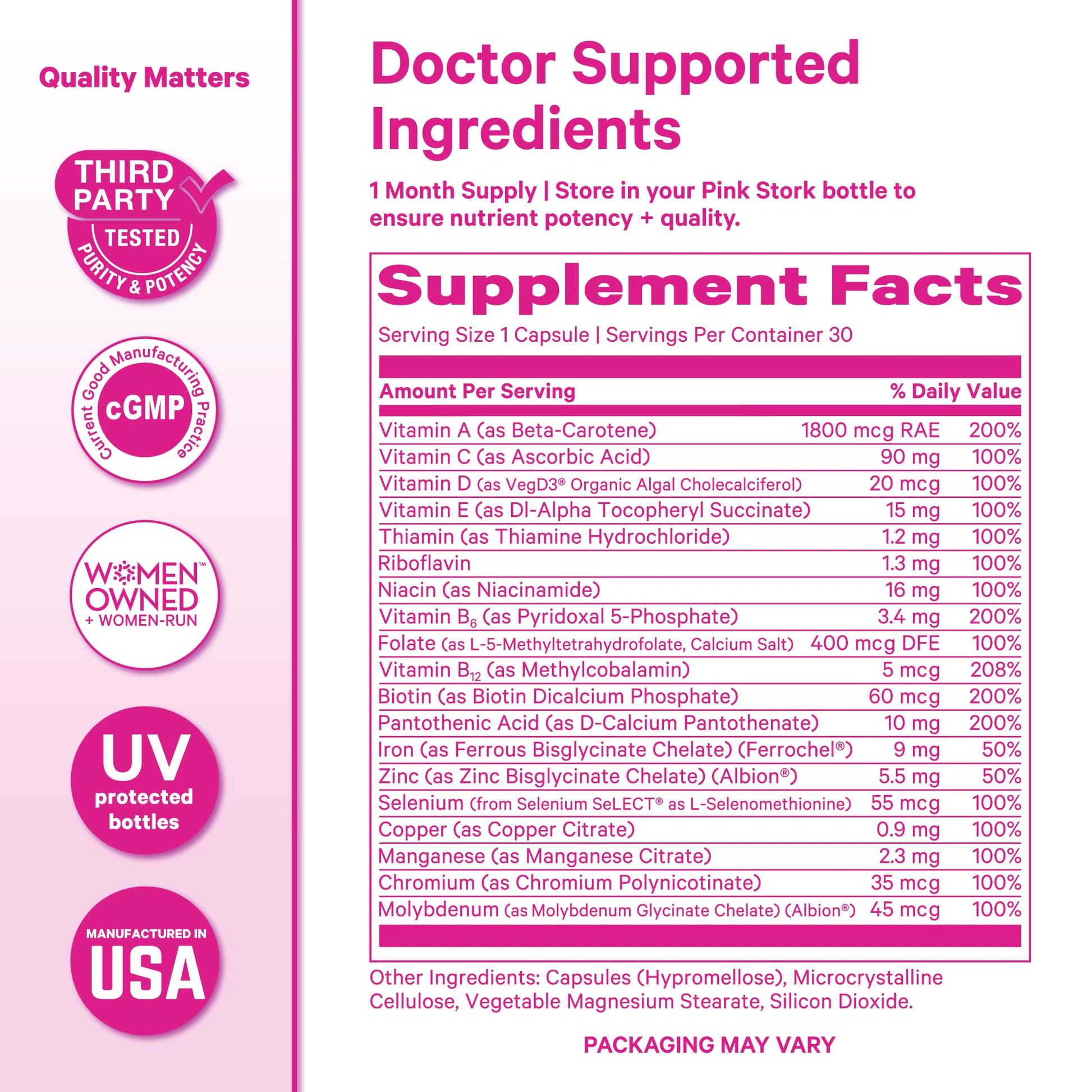 Pink Stork Total Women's Multivitamin - 19 Essential Vitamins for Women & Nutrients – Energy, Metabolism, Hormone, Immune & Mood Support – B6, B12, Biotin, Iron & Zinc – 30 Capsules Pink StorkAu supplements