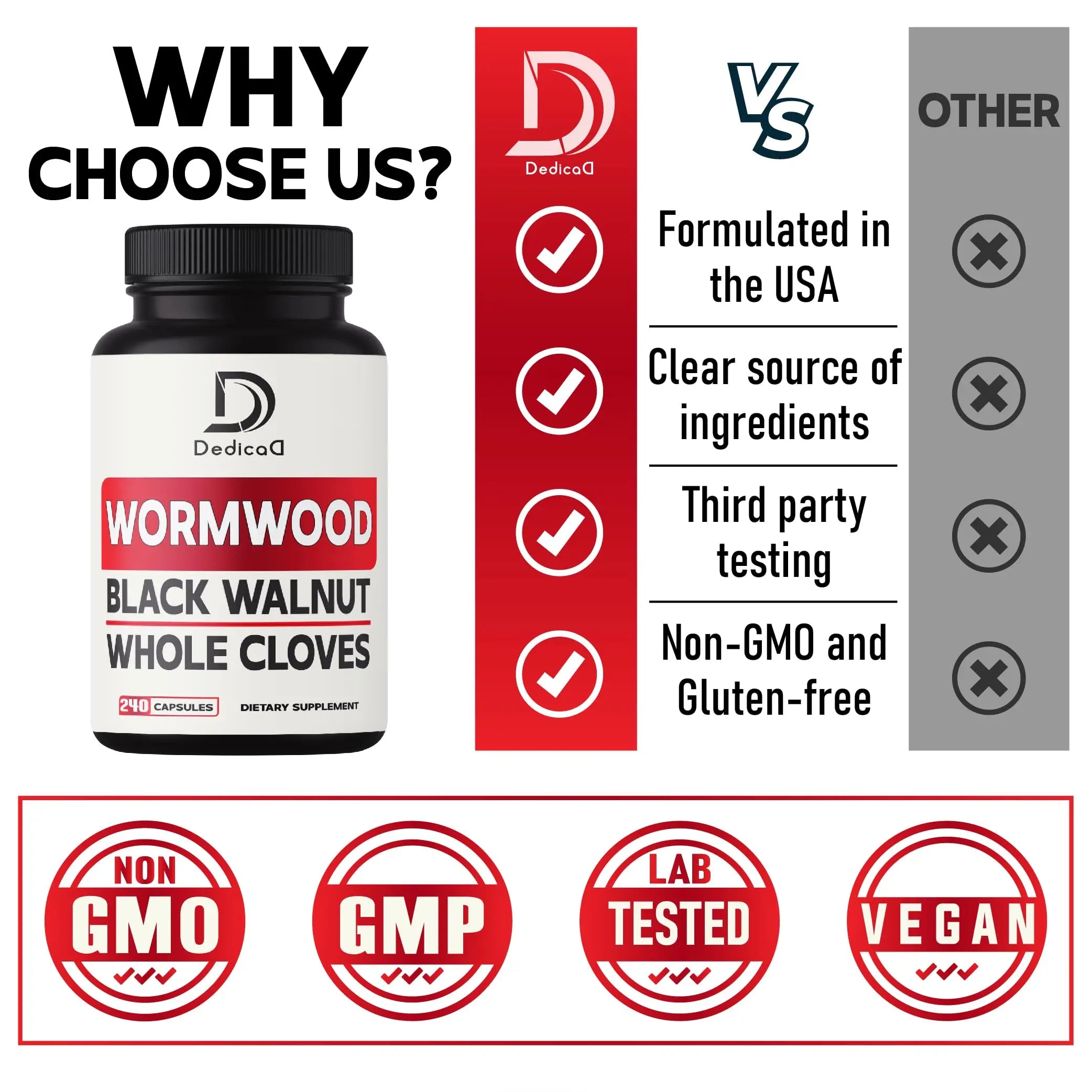 DEDICAD Sweet Wormwood Capsules 1500mg with Black Walnut & Cloves - 240 Vegan Capsules - Artemisia Annua Supplement for Immunity DEDICADnz supplements