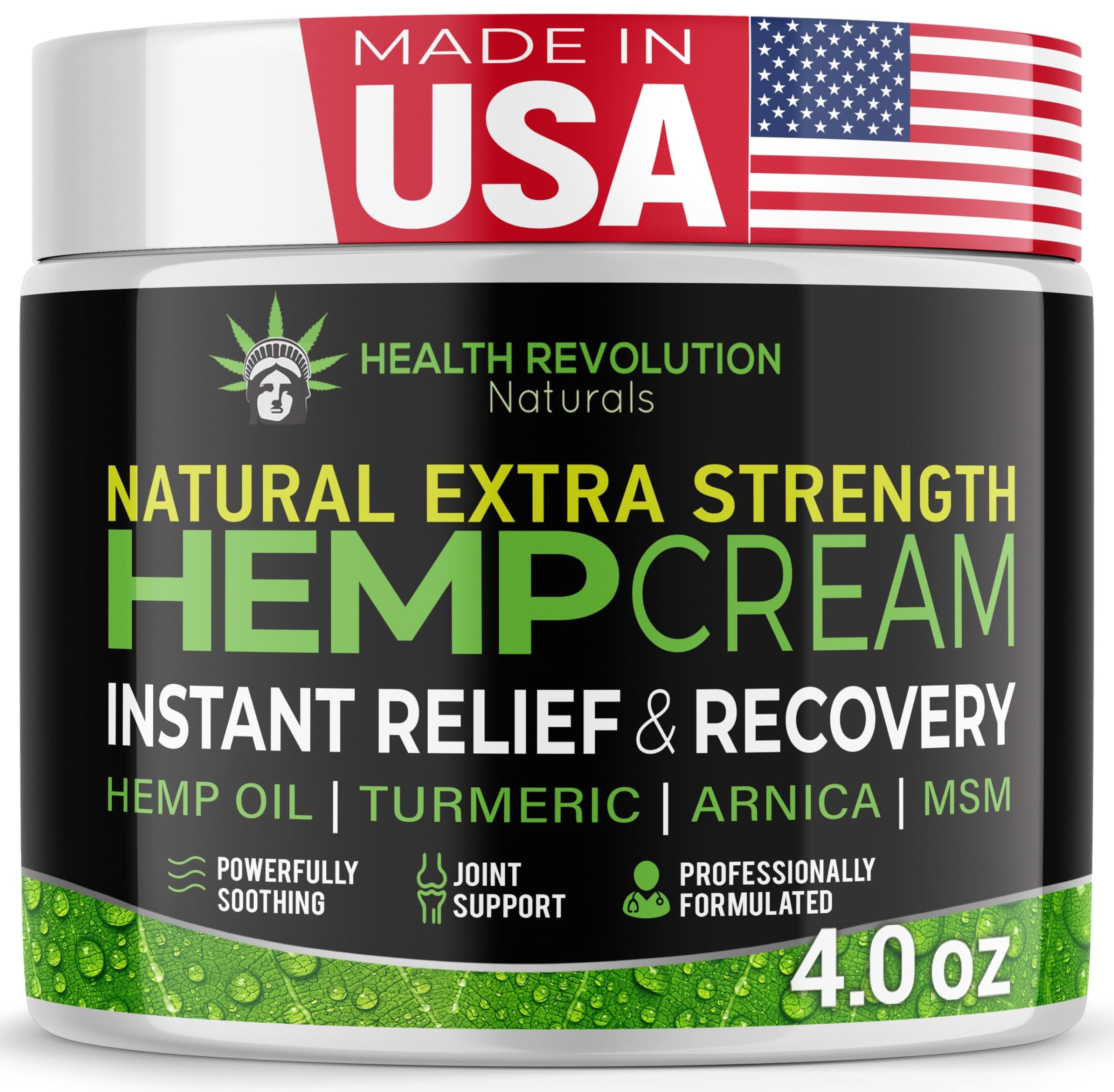 Health Revolution Hemp Arnica Cream Maximum Strength - Soothes Muscles, Joints, Feet, Nerve, Back, Knee, Hip, with Arnica, MSM, Emu, Turmeric - Expertly Formulated 4oz Health RevolutionAu supplements