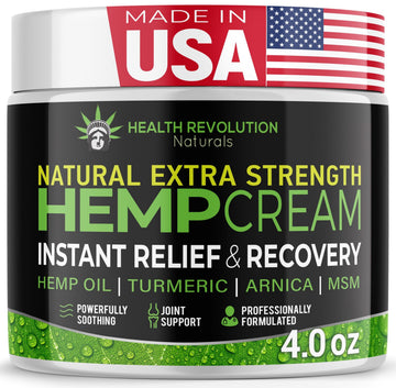 Health Revolution Hemp Arnica Cream Maximum Strength - Soothes Muscles, Joints, Feet, Nerve, Back, Knee, Hip, with Arnica, MSM, Emu, Turmeric - Expertly Formulated 4oz Health RevolutionAu supplements
