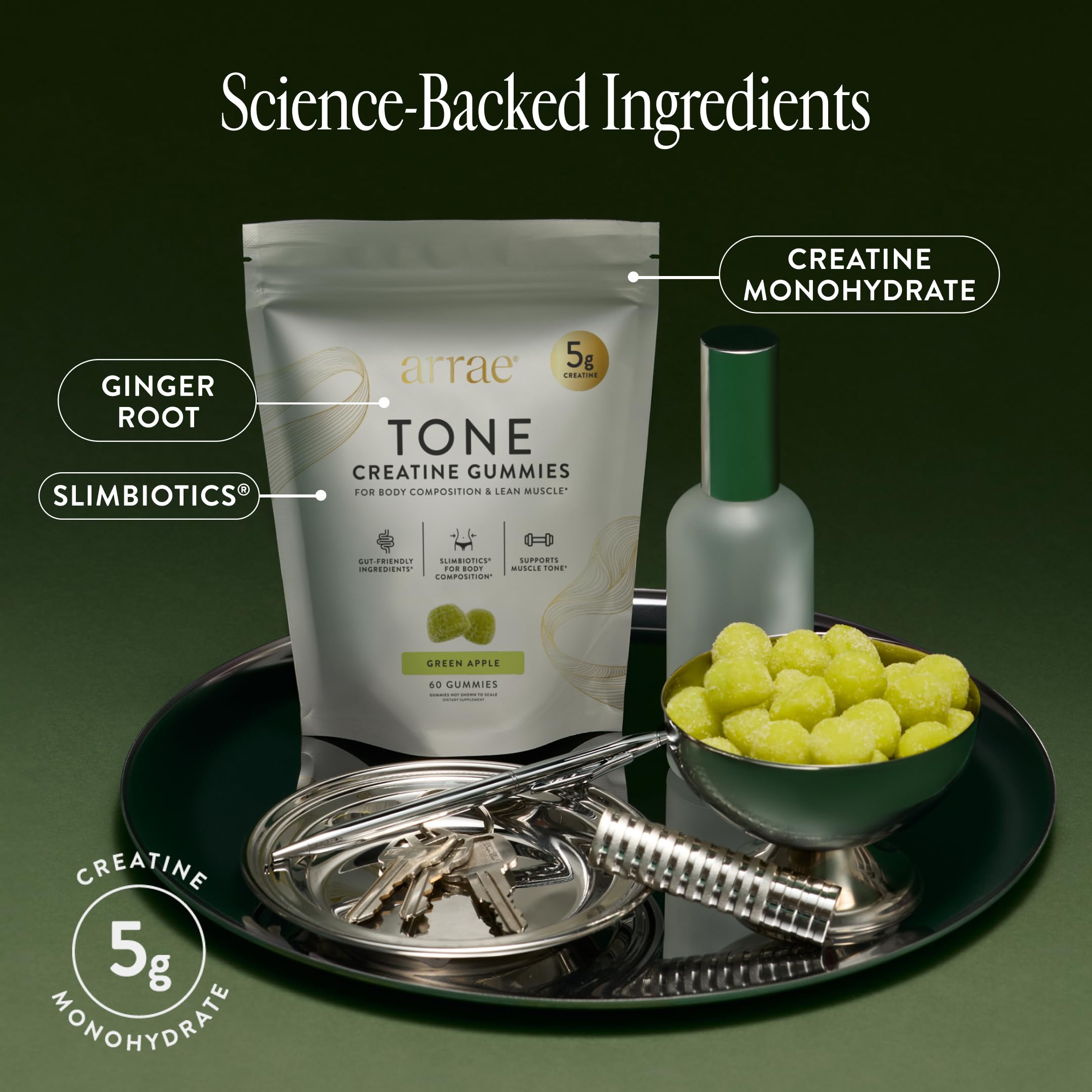 Arrae Tone Gummies – Creatine Monohydrate 5g for Women – Support Lean Muscle, Strength & Recovery – Hormone-Friendly Muscle Toning Supplement – Sour Green Apple Flavor – 60 Count (Sour Green Apple) ArraeAu supplements