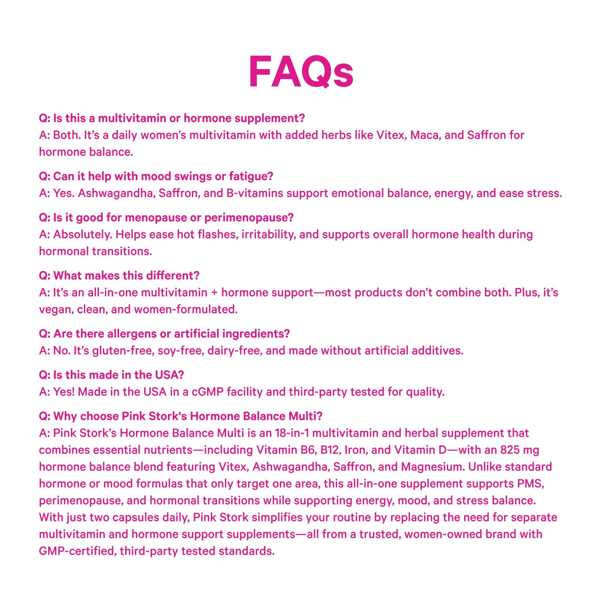 Pink Stork Hormone Balance Multivitamin for Women | 18-in-1 Vitex, Saffron, Ashwagandha, Magnesium | Mood, Energy, Cortisol, Adrenal Support | PMS, Perimenopause Support | 60 Vegan Capsules Pink StorkAu supplements