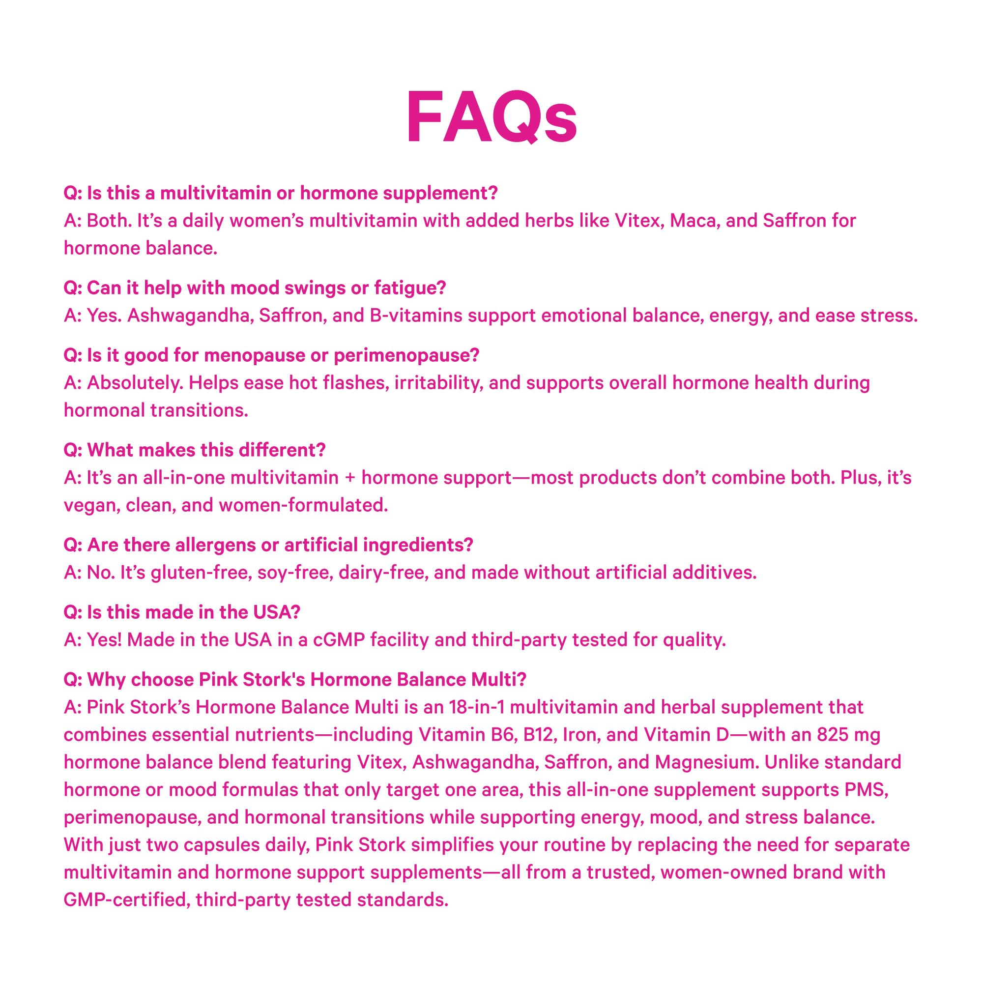 Pink Stork Hormone Balance Multivitamin for Women | 18-in-1 Vitex, Saffron, Ashwagandha, Magnesium | Mood, Energy, Cortisol, Adrenal Support | PMS, Perimenopause Support | 60 Vegan Capsules Pink StorkAu supplements