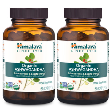 Himalaya Organic Ashwagandha Root, 120 Day Supply - Herbal Adrenal Support Supplements for Stress Relief and Energy Support - USDA Organic, Non-GMO, Vegan, Gluten Free, 60 Caplets, 2 Pack HimalayaAu supplements
