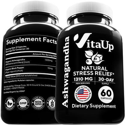 VitaUp Organic Ashwagandha Capsules 1310 mg - USA Made Ashwagandha Supplements VitaUpUS supplements