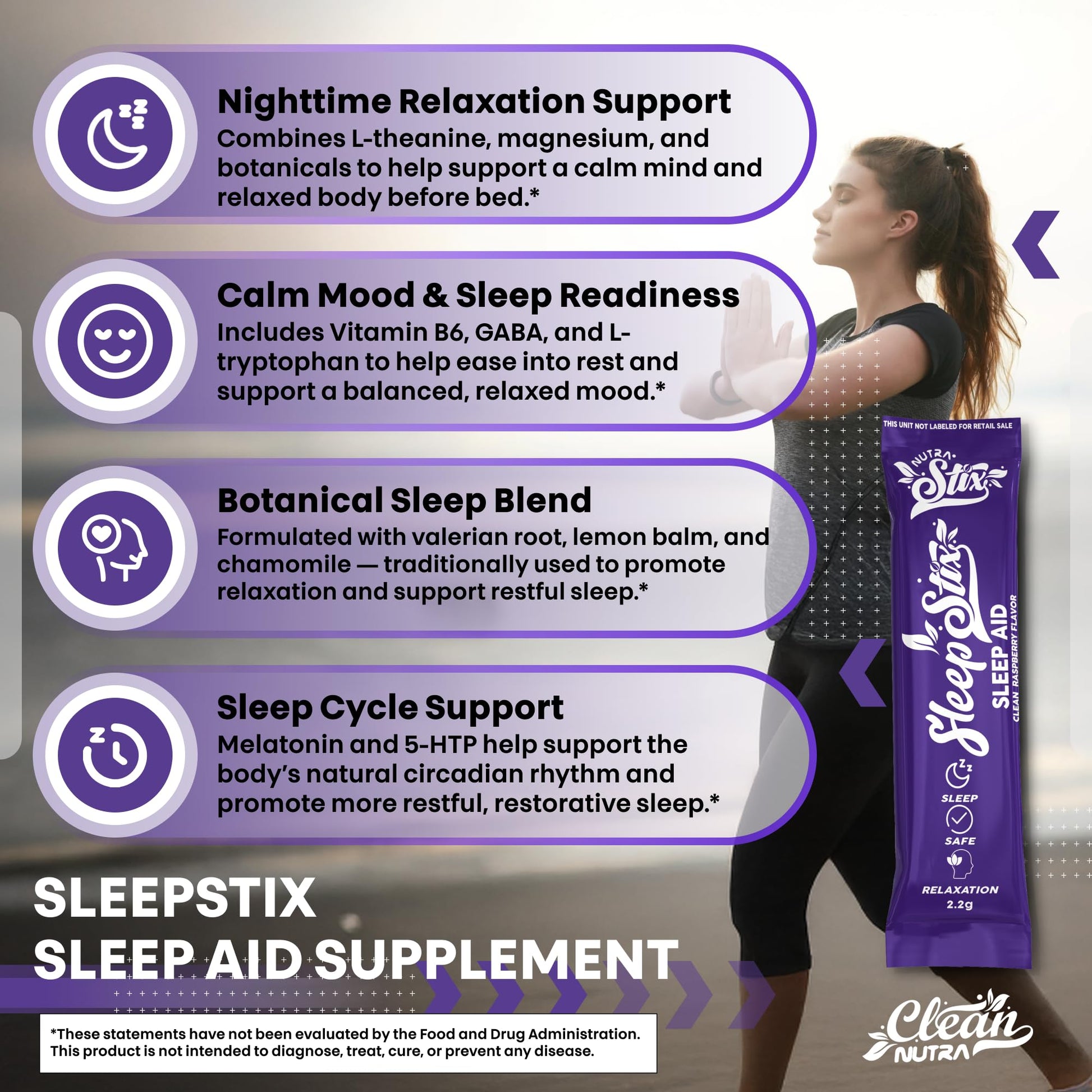 Sleep Aid Melatonin Powder Tryptophan Glycine Valerian Root Magnesium For Sleep Lemon Balm L Theanine Magnesium Glycinate Zinc Sleep Aid Myo Inositol GABACalm B6 5 HTP Stress Relief 20 Stix Clean NutraceuticalsAu supplements