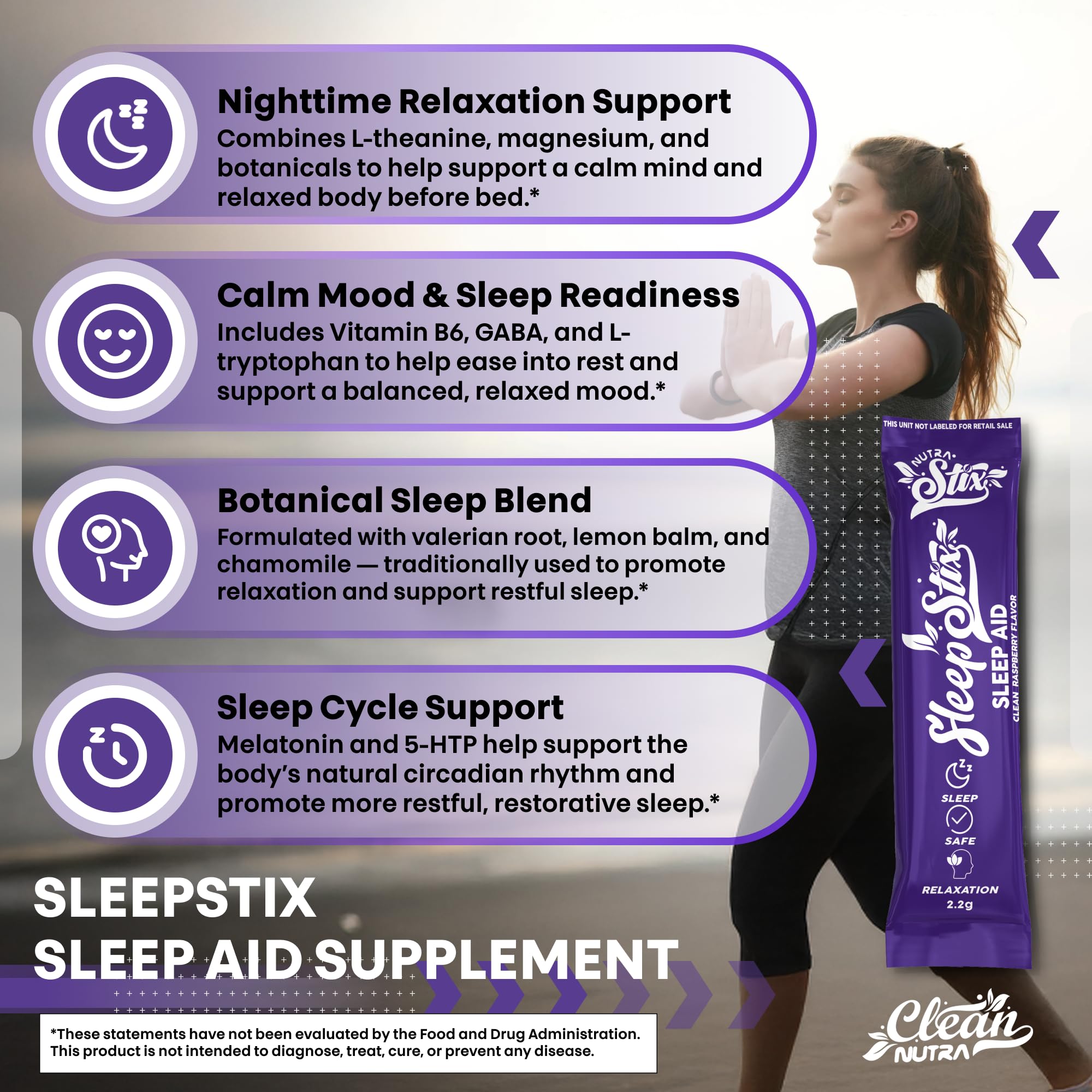 Sleep Aid Melatonin Powder Tryptophan Glycine Valerian Root Magnesium For Sleep Lemon Balm L Theanine Magnesium Glycinate Zinc Sleep Aid Myo Inositol GABACalm B6 5 HTP Stress Relief 20 Stix Clean NutraceuticalsAu supplements