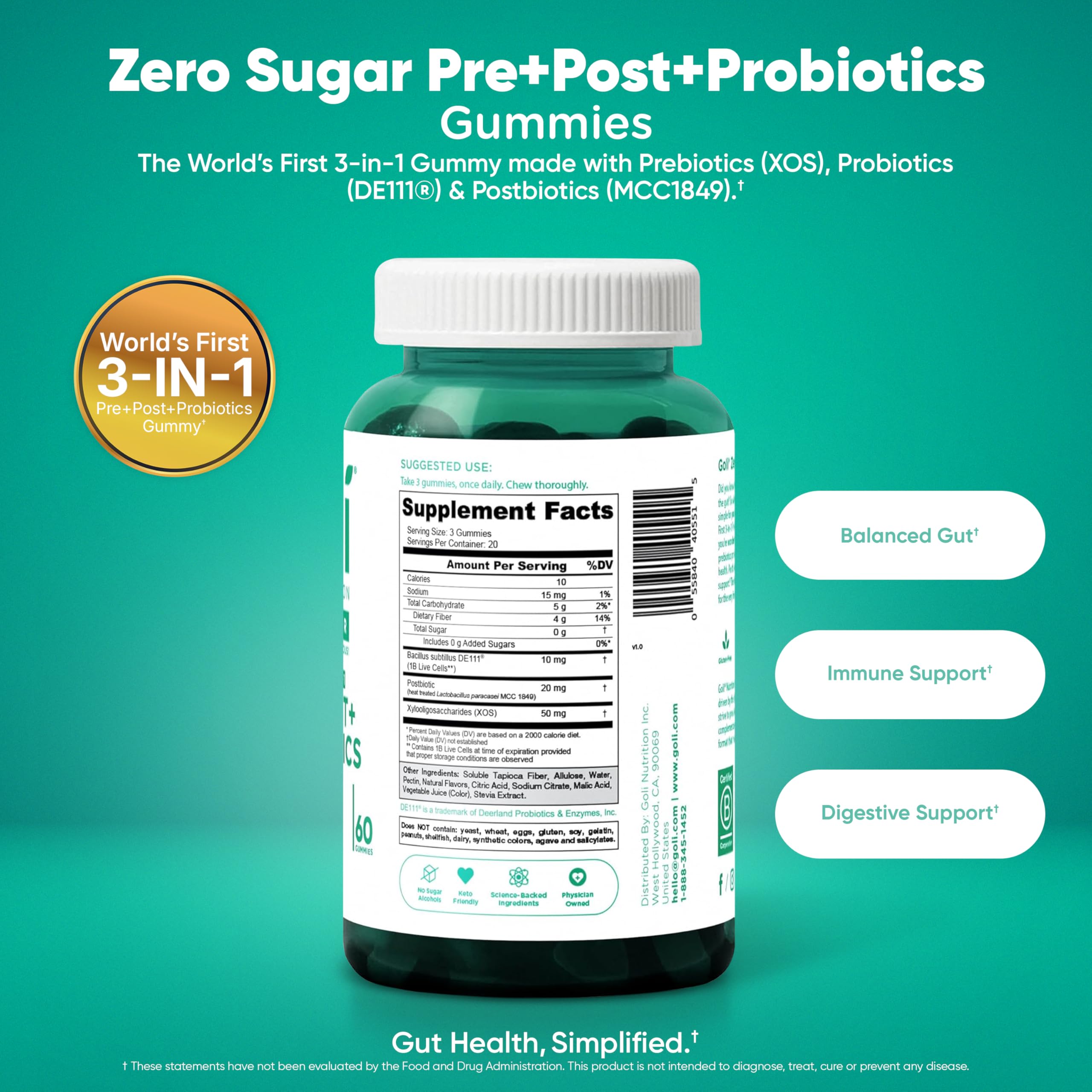 Goli Zero Sugar 6 Pack Bundle - World's First 3-in-1 Pre, Post, Probiotic, Apple Cider Vinegar with Vitamin B12 and Probiotics to Address Bloating, Ashwagandha & L-Theanine, Vitamin D Gummies GoliAu supplements