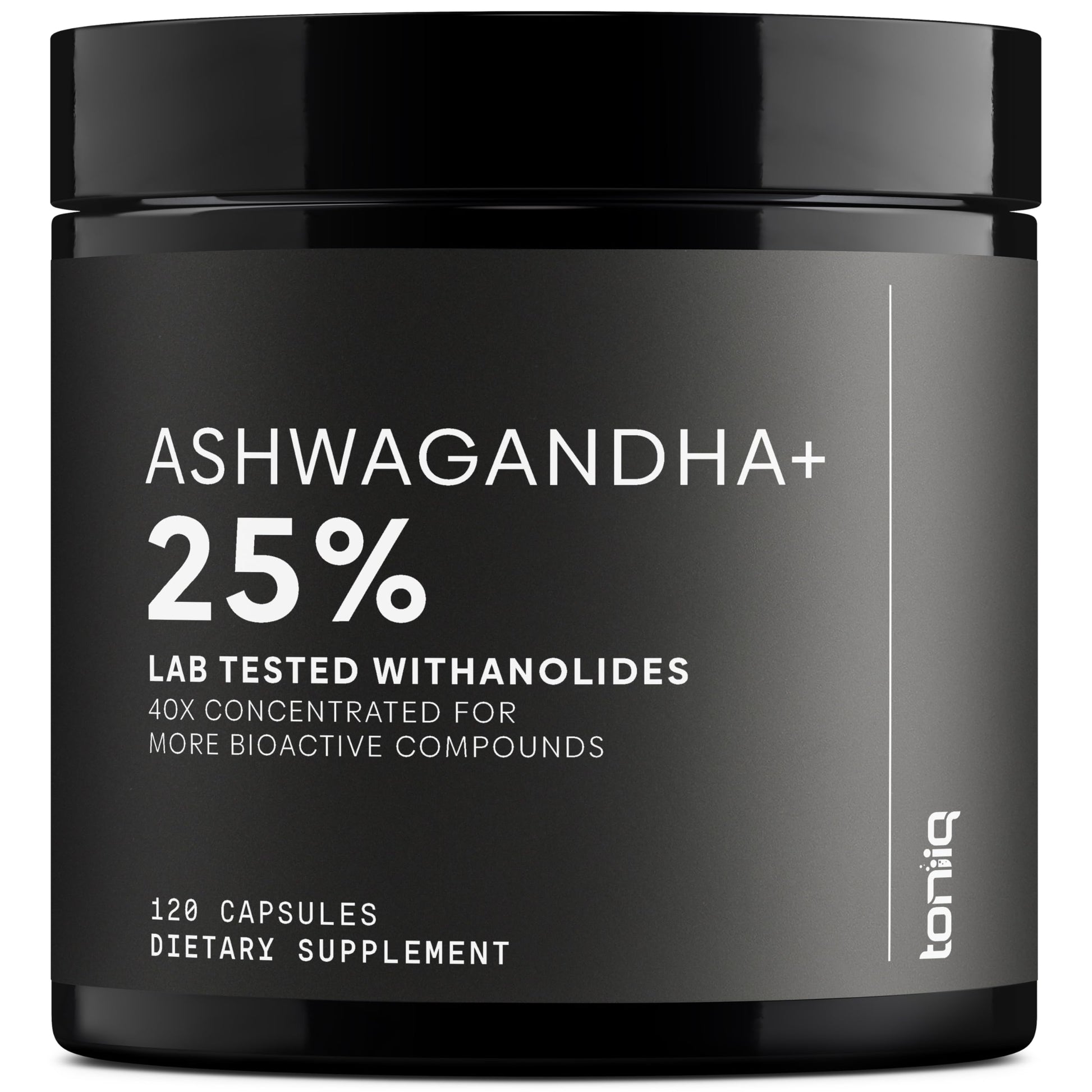 Toniiq Ashwagandha – 40:1 Concentrated Extract – 25% Withanolides – Wild Harvested in India – Highly Bioavailable with Black Pepper – Third-Party Tested – 120 Capsules - 1,300mg per Serving ToniiqAu supplements