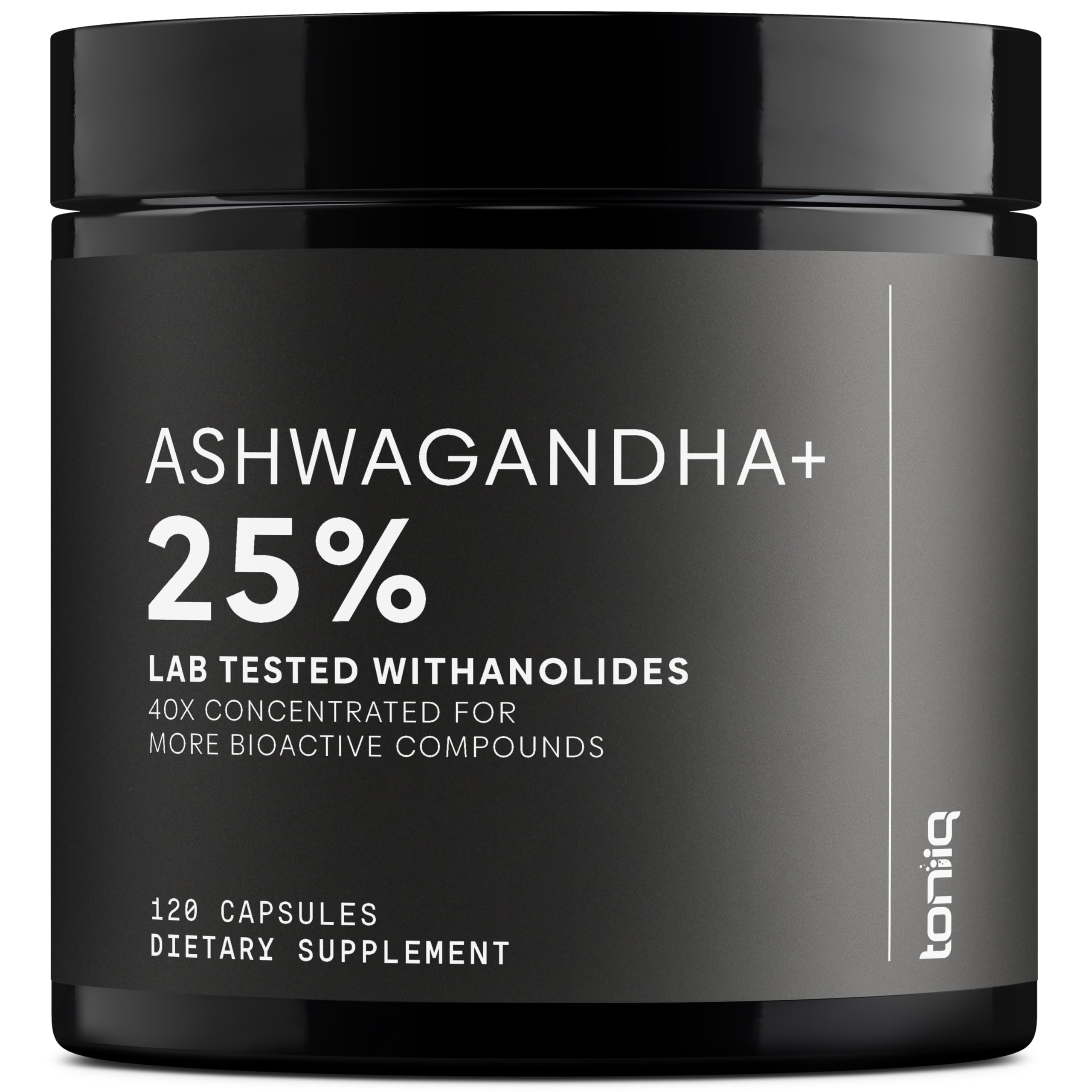 Toniiq Ashwagandha – 40:1 Concentrated Extract – 25% Withanolides – Wild Harvested in India – Highly Bioavailable with Black Pepper – Third-Party Tested – 120 Capsules - 1,300mg per Serving ToniiqAu supplements