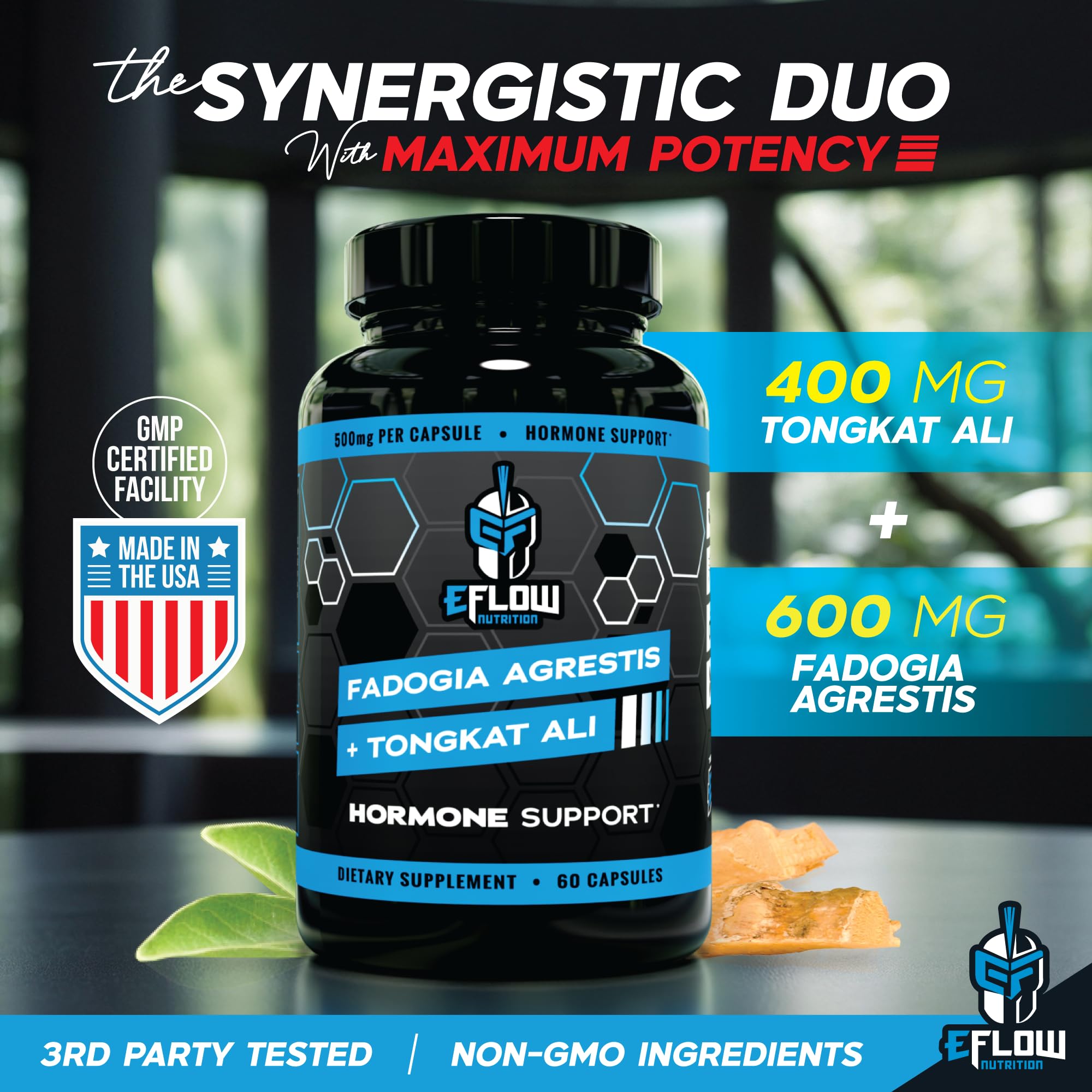 eFlow Nutrition Fadogia Agrestis + Tongkat Ali - [2-in-1] Natural Performance Supplement for Health and Wellness - Hormone, Energy, & Mood Support - Extract Powder (60 Capsules) eFlow NutritionAu supplements
