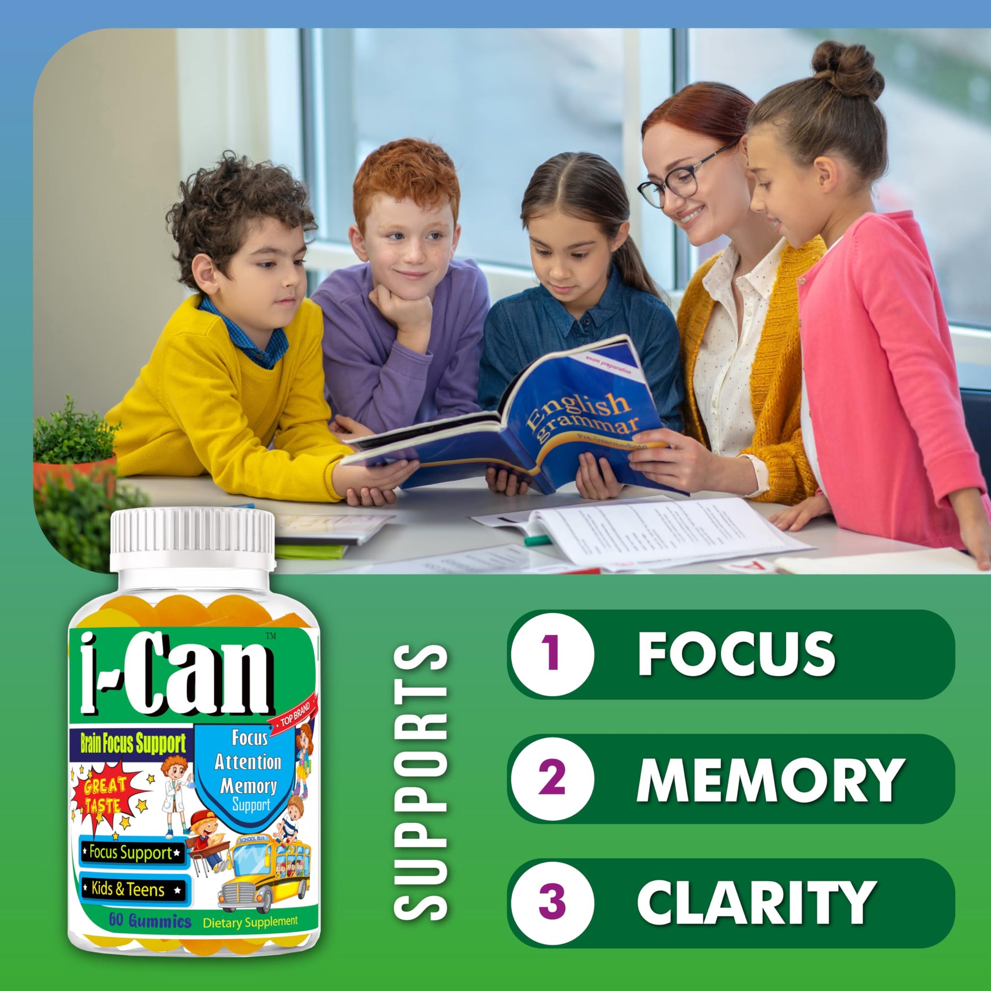 I-Can Focus Gummies for Kids & Teens, Omega 3 Gummies with DHA & EPA, Brain Health, Memory, Attention Support, Teen Brain Focus Vitamins, Non-Fishy Taste, Low Sugar, 60 Count Celebrity LifeStyle ProductAu supplements