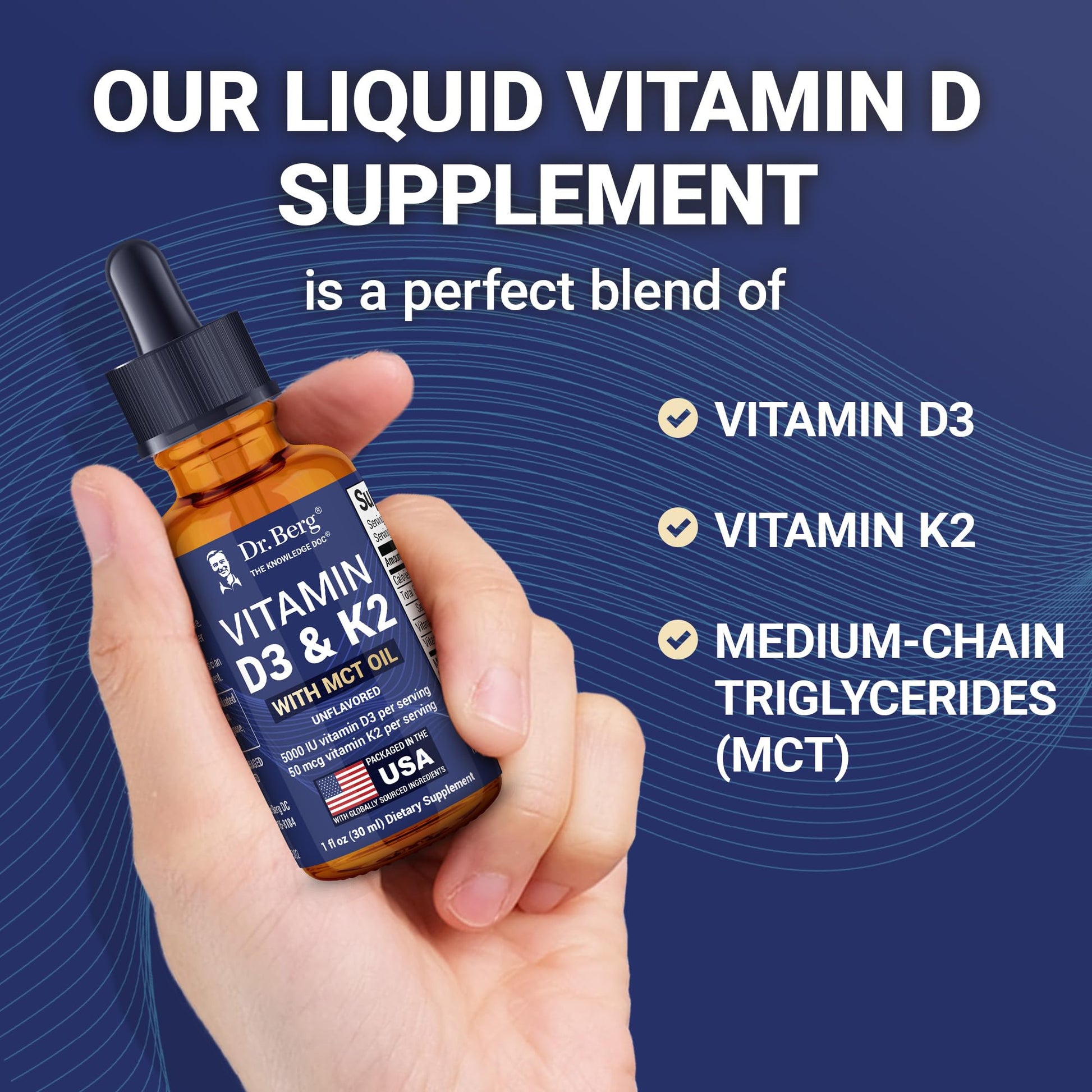 Dr. Berg Maximum Strength Vitamin D3 K2 Liquid Drops with MCT Oil – 5,000 IU Liquid Vitamin D3 with K2 – Supports Strong Bones, Heart, Energy, Immunity, and Overall Vitality* - Unflavored 1 Fl Oz Dr. Berg NutritionalsAu supplements