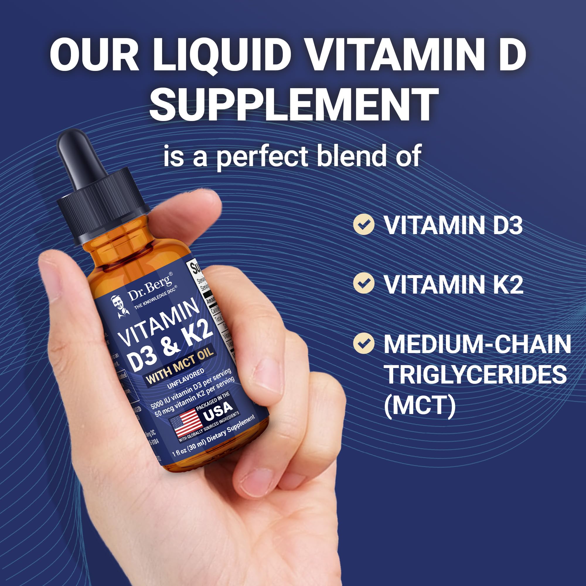 Dr. Berg Maximum Strength Vitamin D3 K2 Liquid Drops with MCT Oil – 5,000 IU Liquid Vitamin D3 with K2 – Supports Strong Bones, Heart, Energy, Immunity, and Overall Vitality* - Unflavored 1 Fl Oz Dr. Berg NutritionalsAu supplements