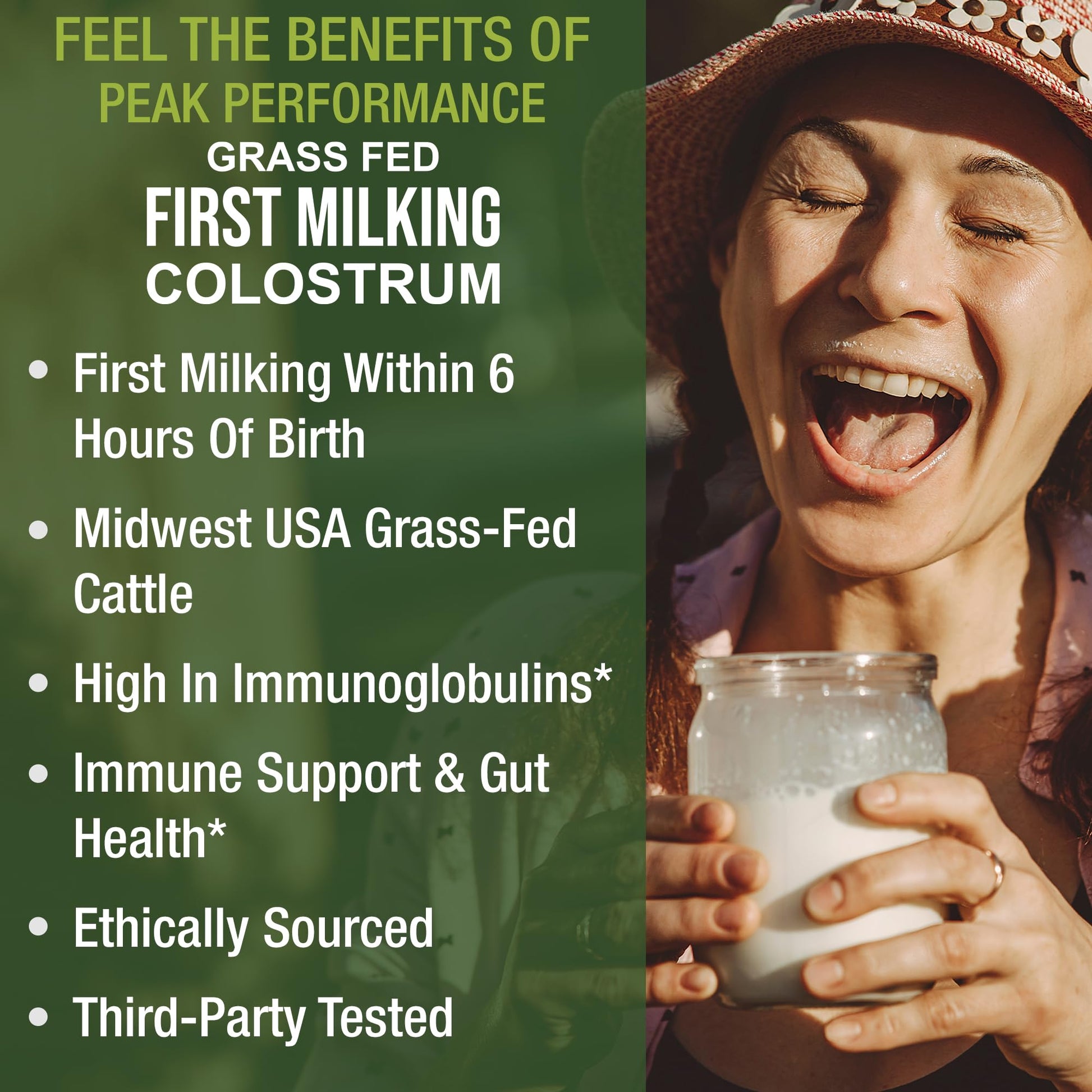 First Milking Colostrum Powder from Grass Fed USA Cows Milked Within 6 Hours of Giving Birth to Get the Most Bioactive Nutrients. High Immunoglobulin Non-GMO Bovine Colostrum Supplement for Humans Peak PerformanceAu supplements