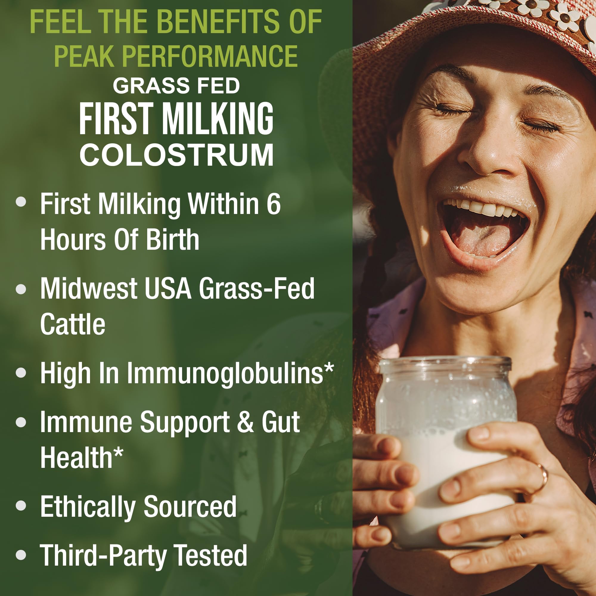 First Milking Colostrum Powder from Grass Fed USA Cows Milked Within 6 Hours of Giving Birth to Get the Most Bioactive Nutrients. High Immunoglobulin Non-GMO Bovine Colostrum Supplement for Humans Peak PerformanceAu supplements
