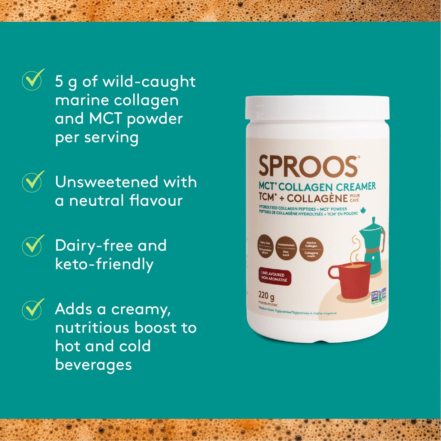 SPROOS - MCT Collagen Creamer - Beverage Powder - Hydrolised Collagen Peptides & MCT Powder - Healthy Fats SPROOSUS supplements