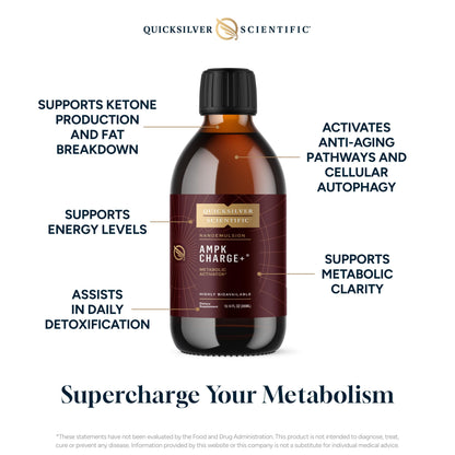 Quicksilver Scientific AMPK Charge+ - Support The Benefits of Intermittent Fasting, Carb Restrictive + Keto Protocols - Promotes Energy Production, Fat Breakdown + Healthy Aging (10.14oz / 300ml) Quicksilver ScientificUS supplements