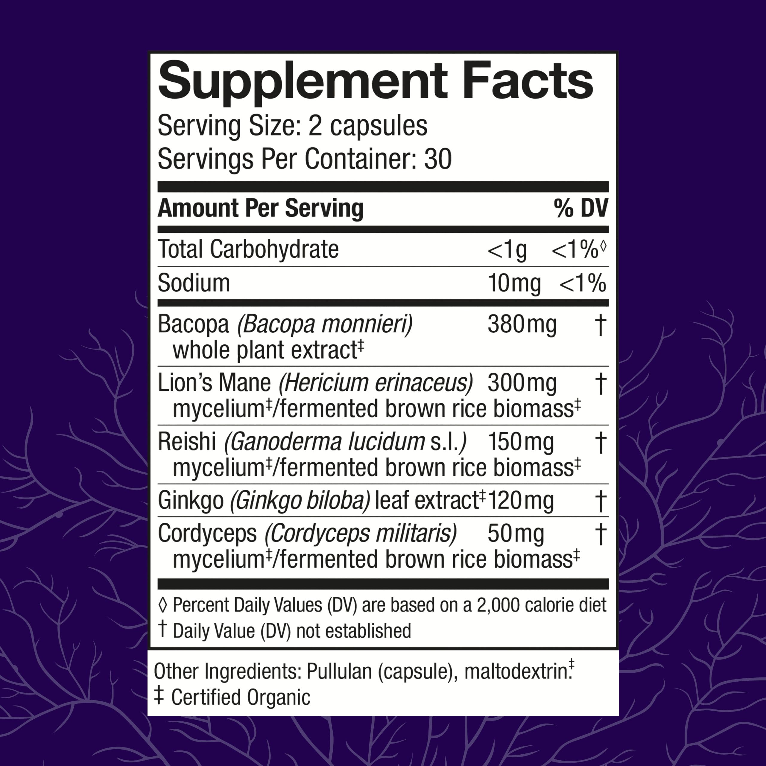 Host Defense MycoBotanicals Brain* Capsules - Brain Support Supplement with Lion's Mane, Reishi & Cordyceps Mushroom - Herbal Supplement for Memory & Focus Support - 60 Capsules Host DefenseAu supplements