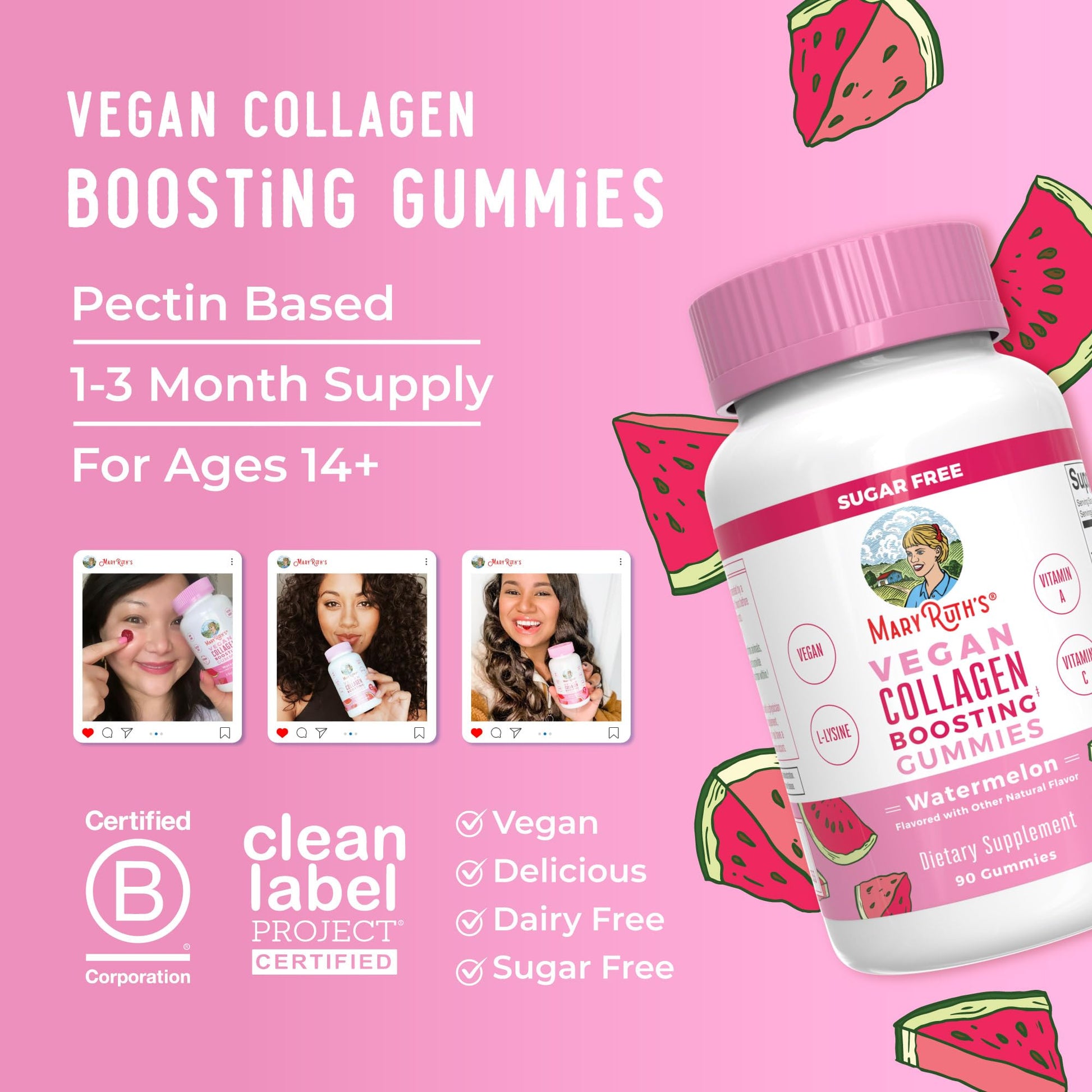 MaryRuth Organics Vegan Collagen for Women & Men, Collagen Boosting Gummies, Skin Care, Lysine, Vitamin C, Vitamin A, Amla, Supplement for Hair & Skin, Vegan, Non-GMO, Gluten Free, 90 Servings MARYRUTH'SUS supplements